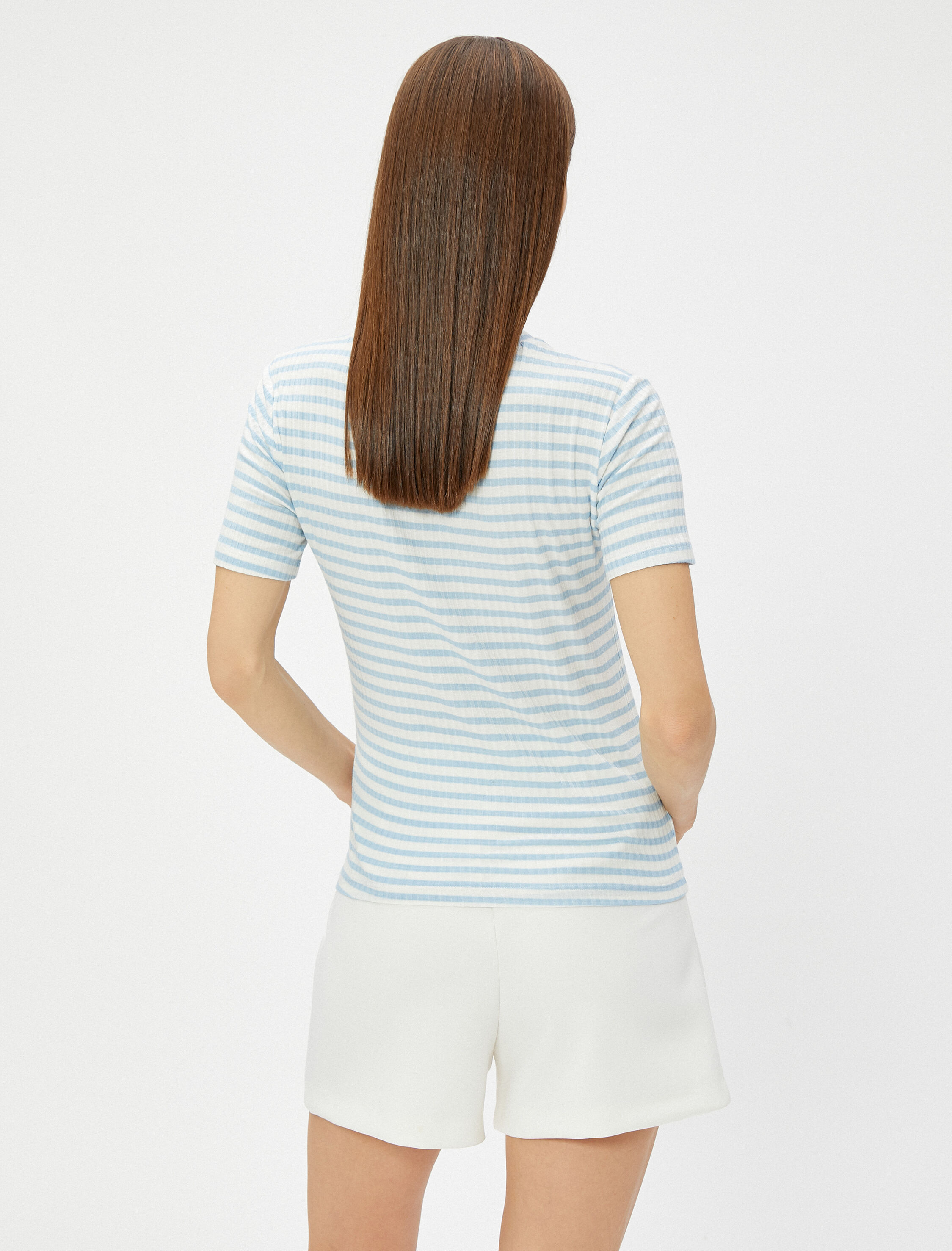   Ribanalı Tişört Slim Fit Kısa Kollu Bisiklet Yaka