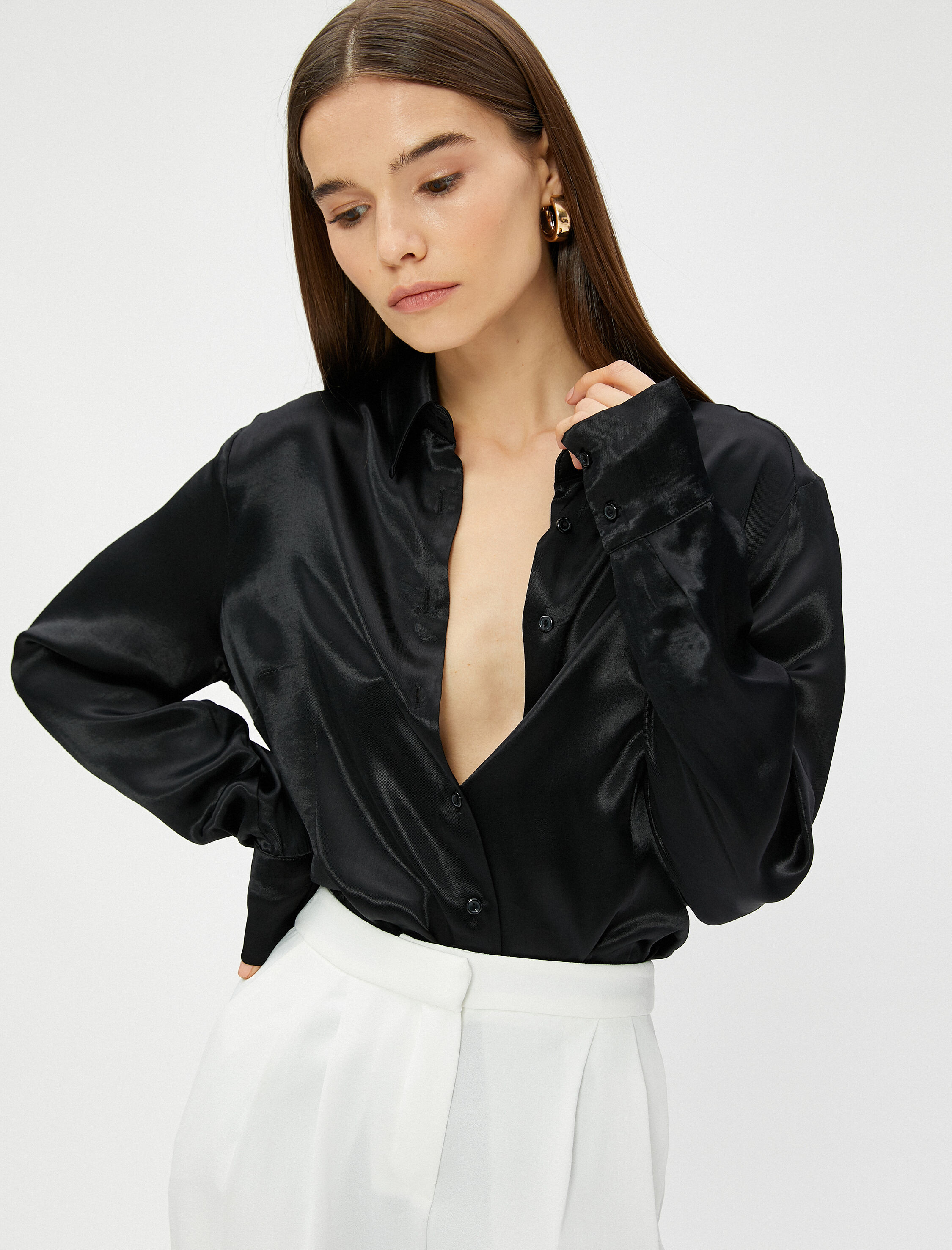   Saten Gömlek Uzun Kollu Düğmeli