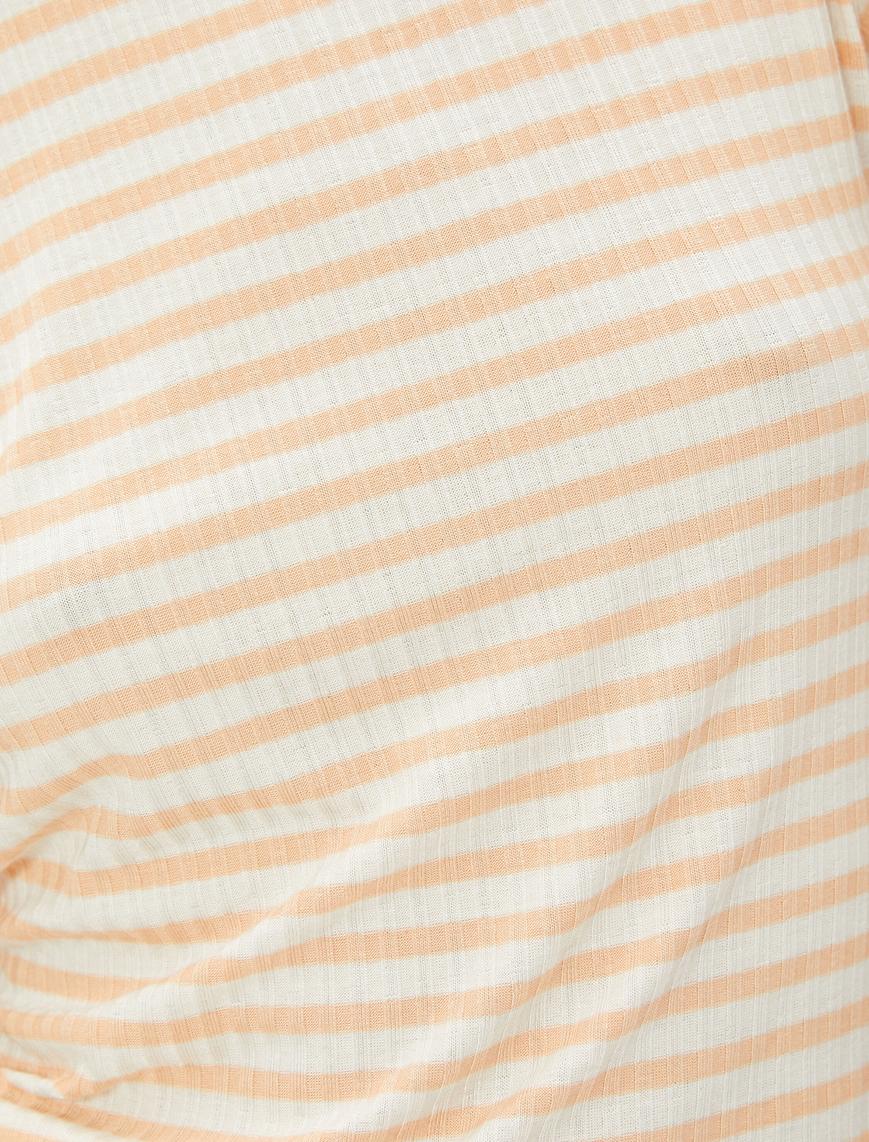   Ribanalı Tişört Slim Fit Kısa Kollu Bisiklet Yaka