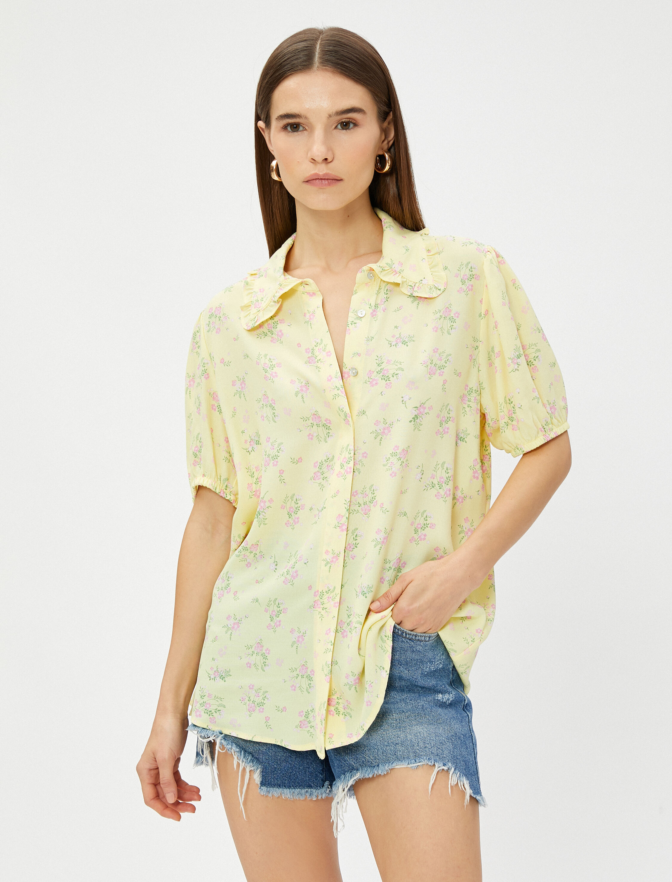   Bebe Yaka Gömlek Fisto Detaylı Balon Kol