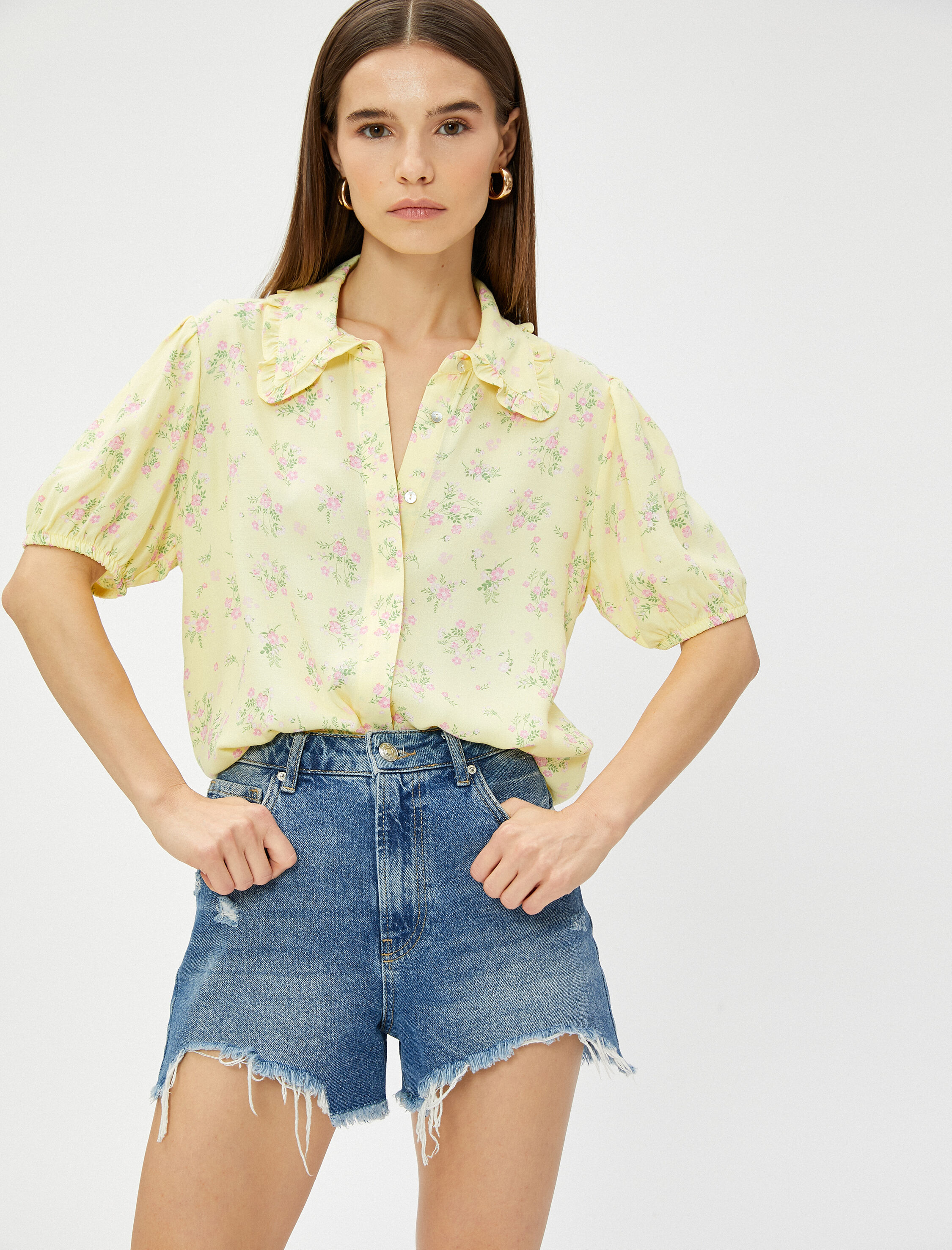   Bebe Yaka Gömlek Fisto Detaylı Balon Kol