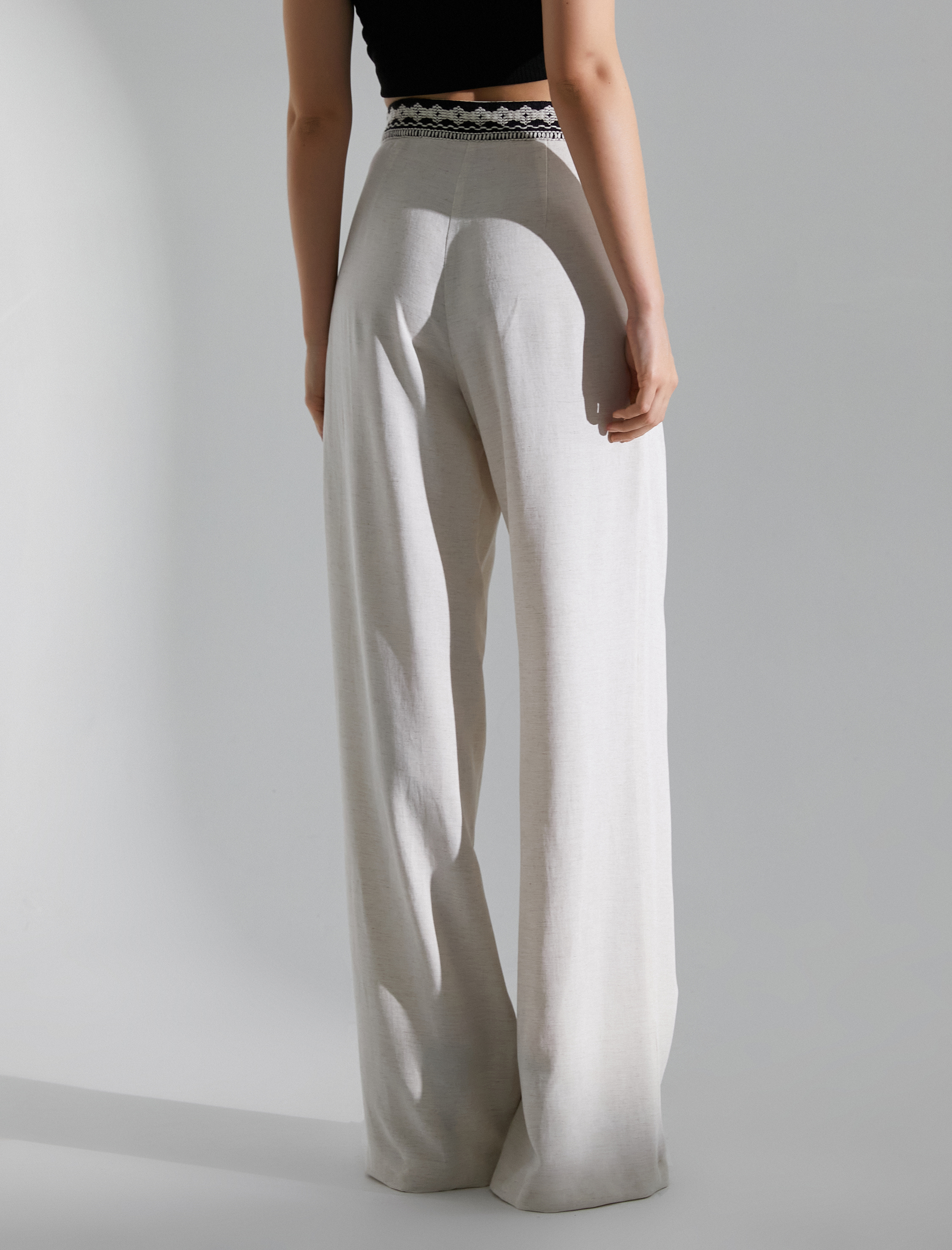   Palazzo Pantolon Pileli Cepli Keten Karışımlı