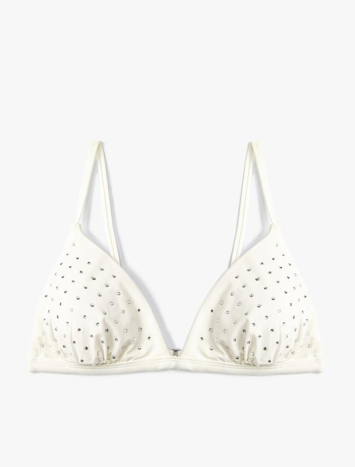  Üçgen Bikini Üstü Parlak Taş İşlemeli Kaplı