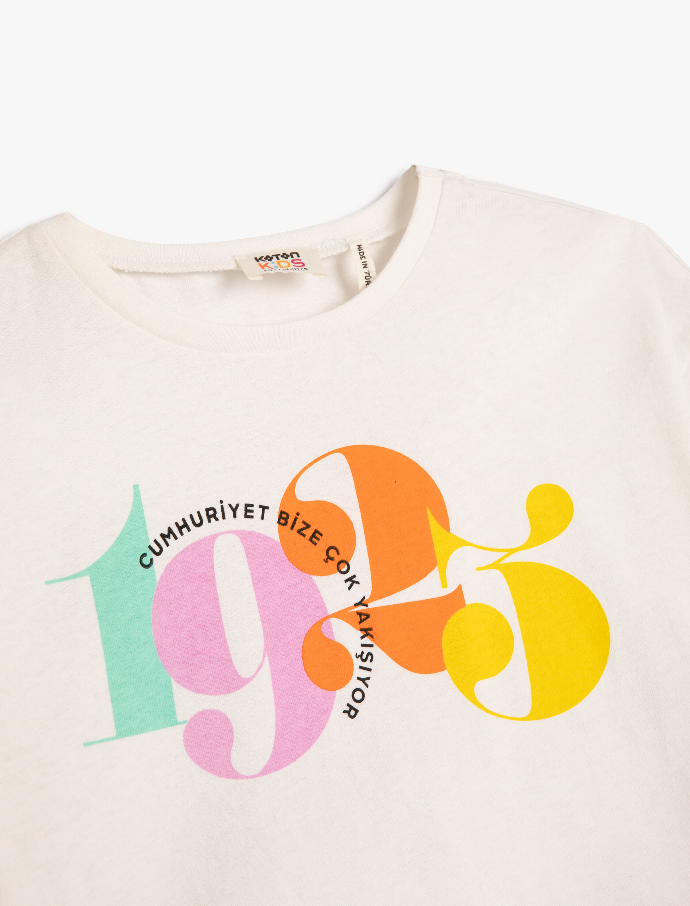  Kız Çocuk 1923 Baskılı Tişört Oversize Bisiklet Yaka Pamuklu