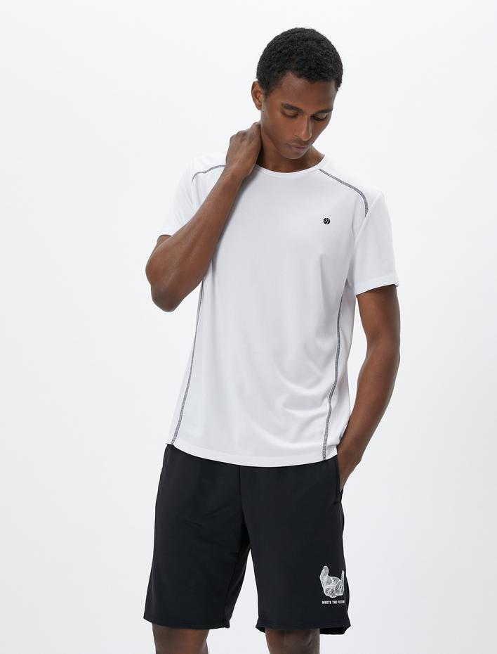  Spor Şort Slogan Baskılı Beli Bağcıklı Cepli