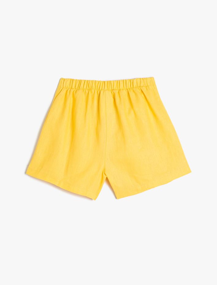 Kız Çocuk Keten Şort Pileli Diz Üstü Beli Lastikli