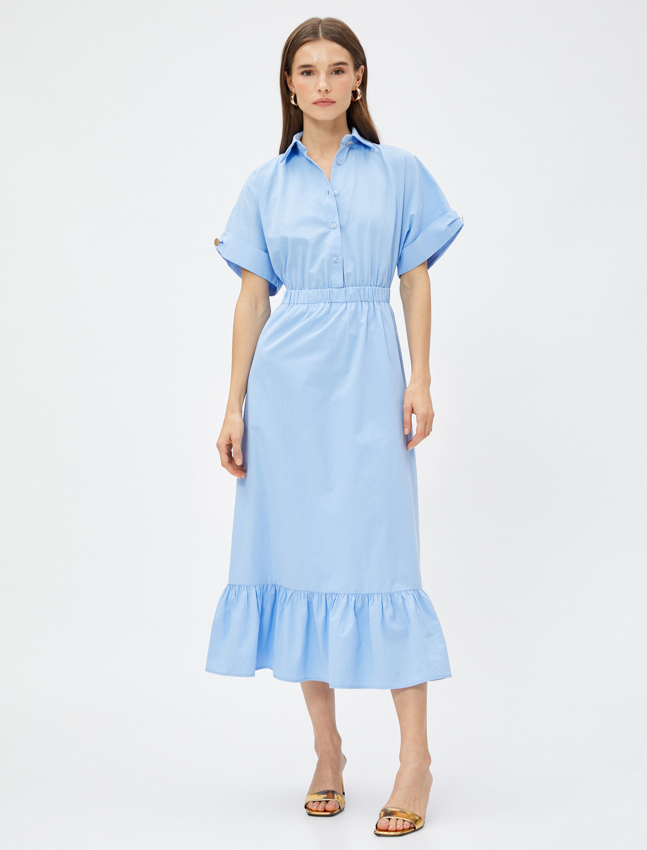   Gömlek Elbise Kısa Kollu Fırfırlı