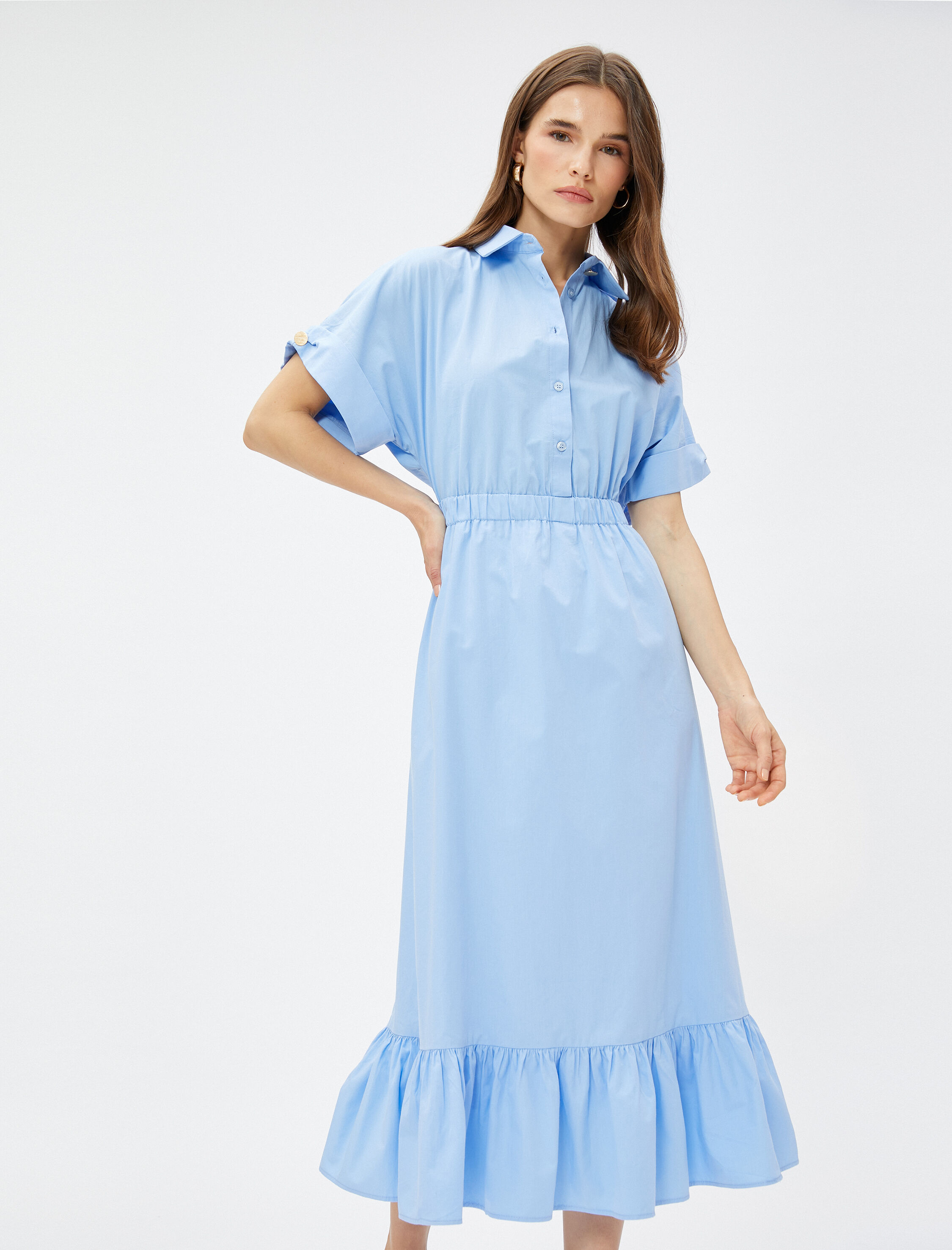   Gömlek Elbise Kısa Kollu Fırfırlı