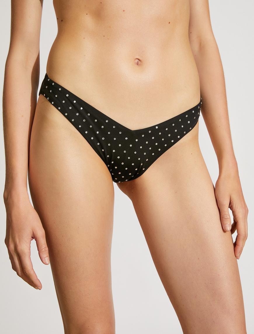   V Kesim Bikini Altı Parlak Taş İşlemeli