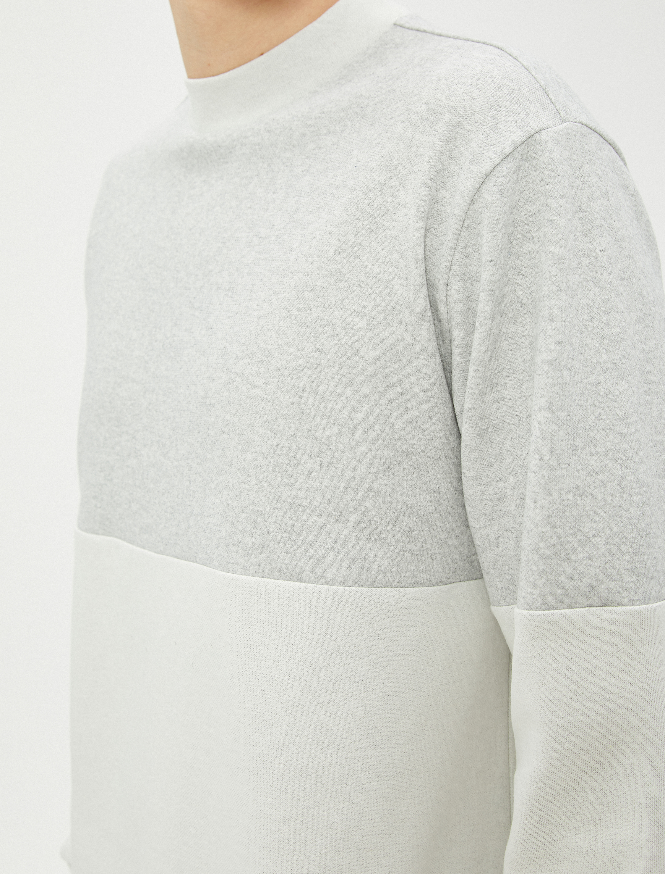 Bisiklet Yaka Kazak Renk Bloklu Uzun Kollu