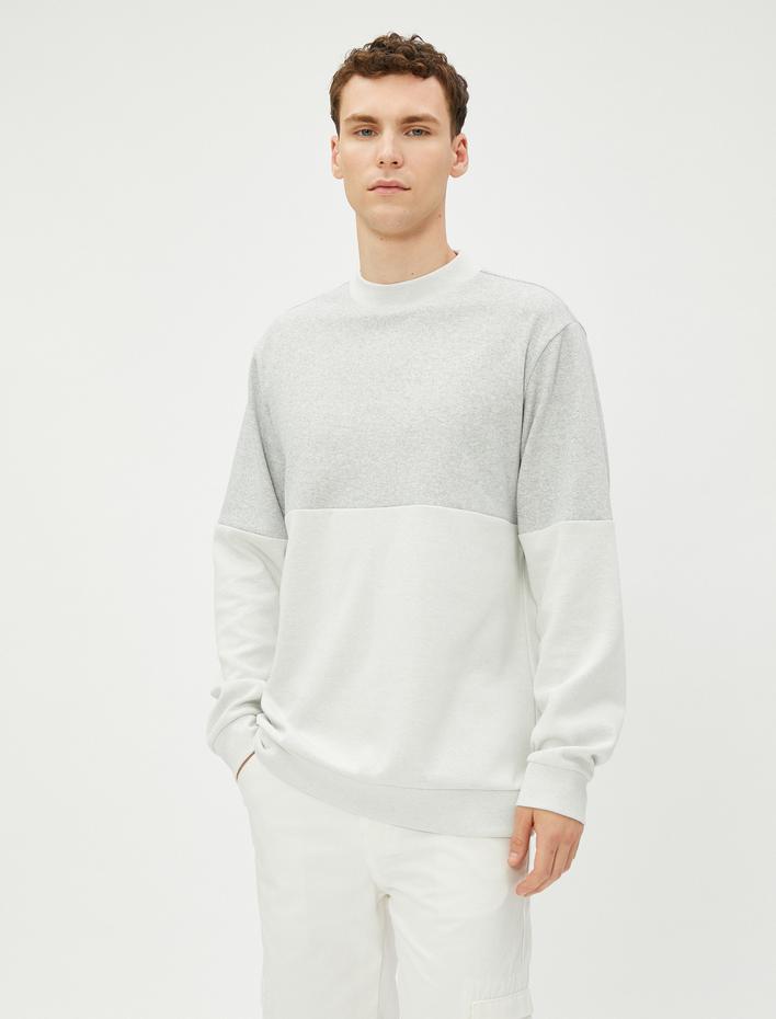  Bisiklet Yaka Kazak Renk Bloklu Uzun Kollu