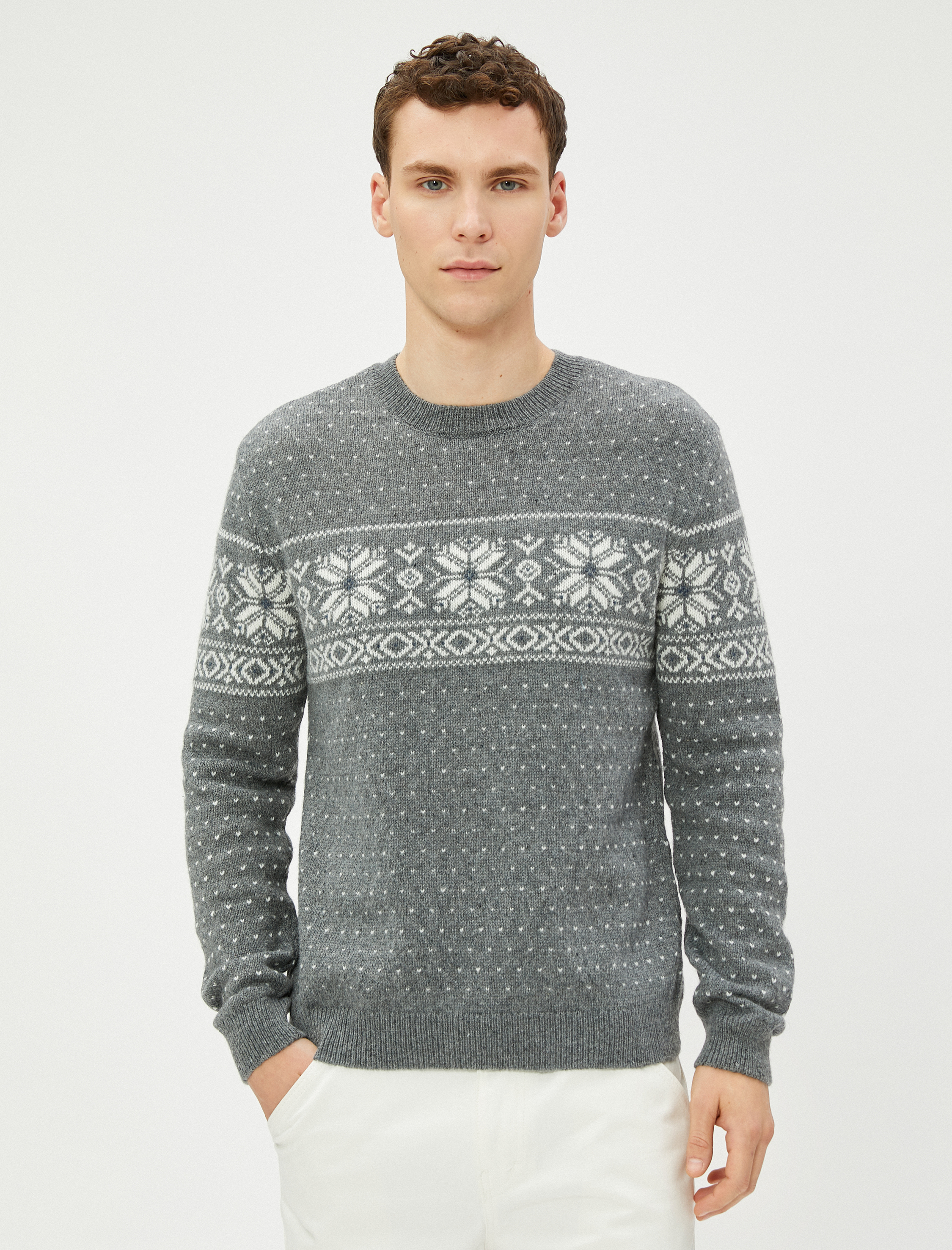   Bisiklet Yaka Kazak Etnik Desenli