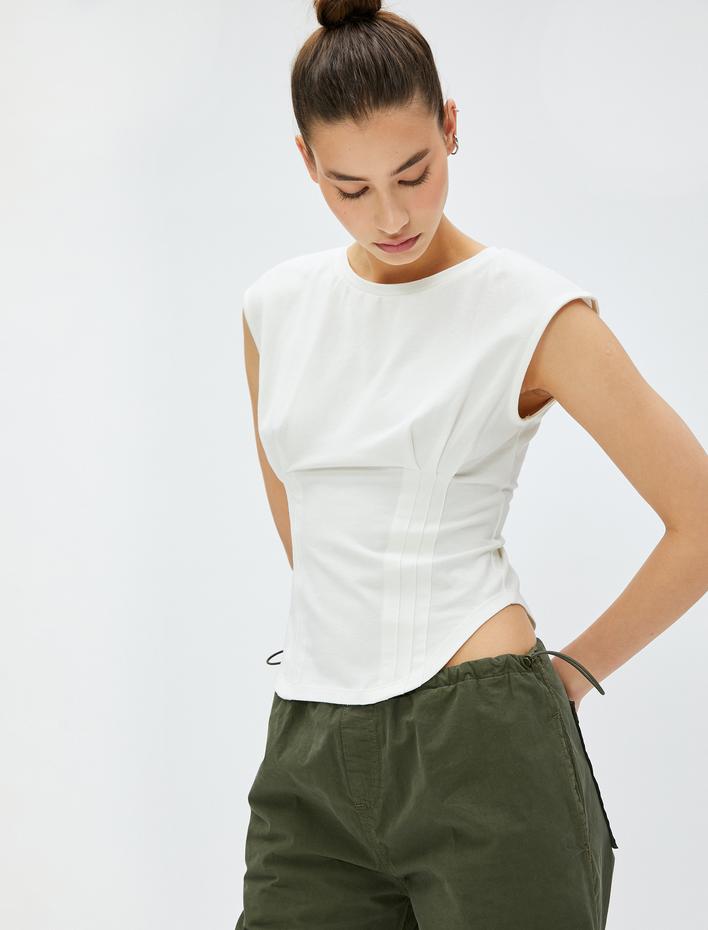  Kolsuz Tişört Bisiklet Yaka Nervürlü Dar Kesim Pamuklu