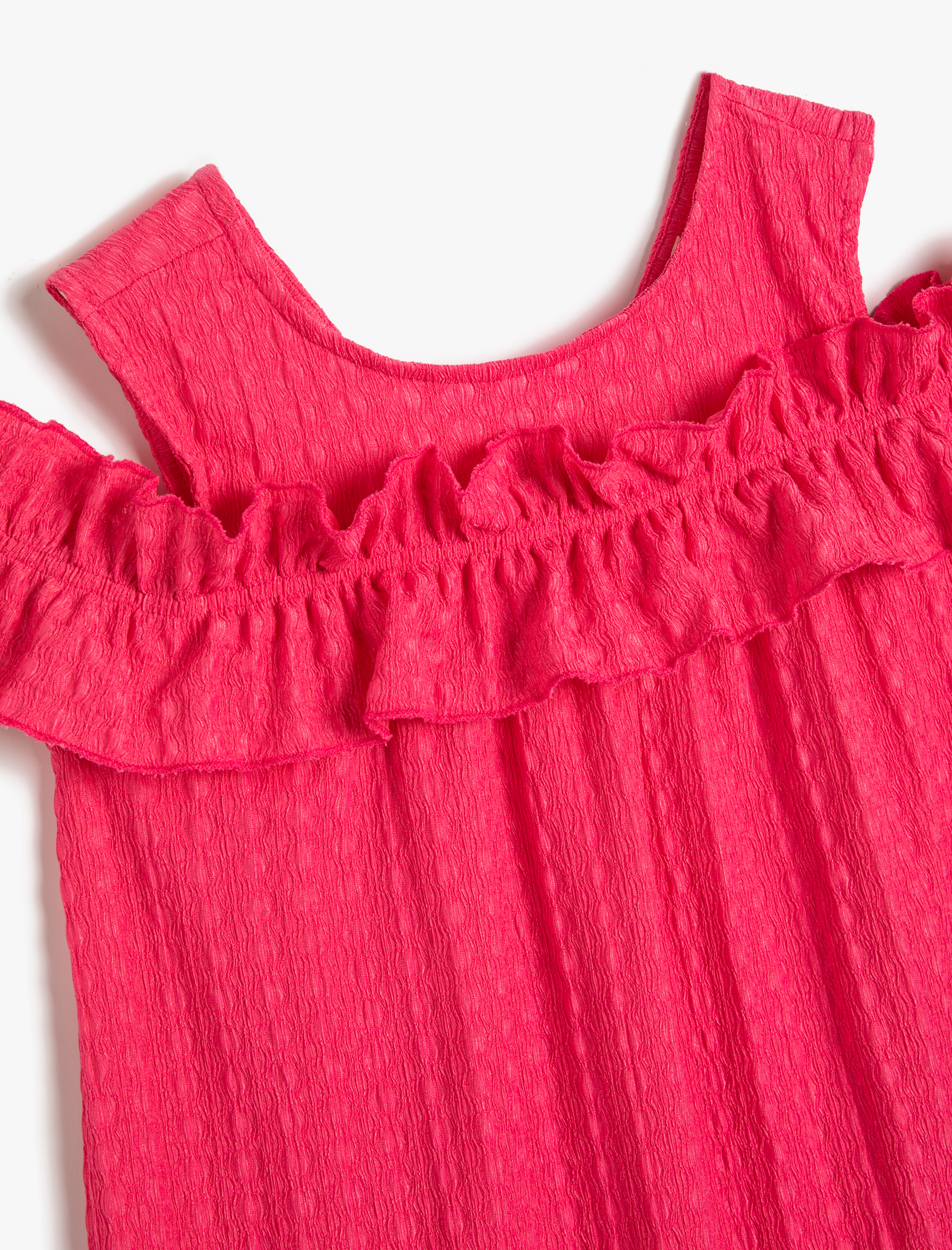  Kız Çocuk Midi Elbise Kolsuz Fırfırlı Yuvarlak Yaka Dokulu