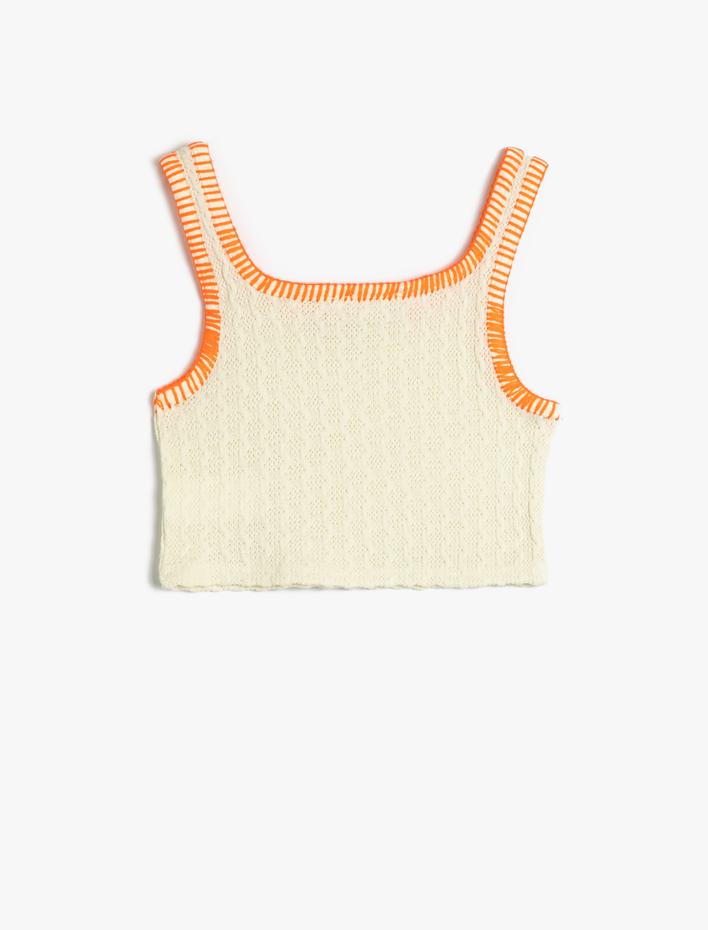 Kız Çocuk Kroşe Crop Üst Kolsuz U Yaka