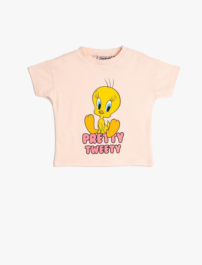 Kız Bebek Tweety Tişört Lisanslı Baskılı Kısa Kollu Pamuklu