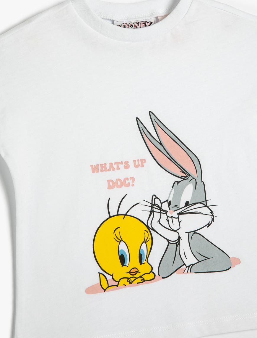 Kız Bebek Tweety ve Bugs Bunny Tişört Lisanslı Baskılı Kısa Kollu Pamuklu