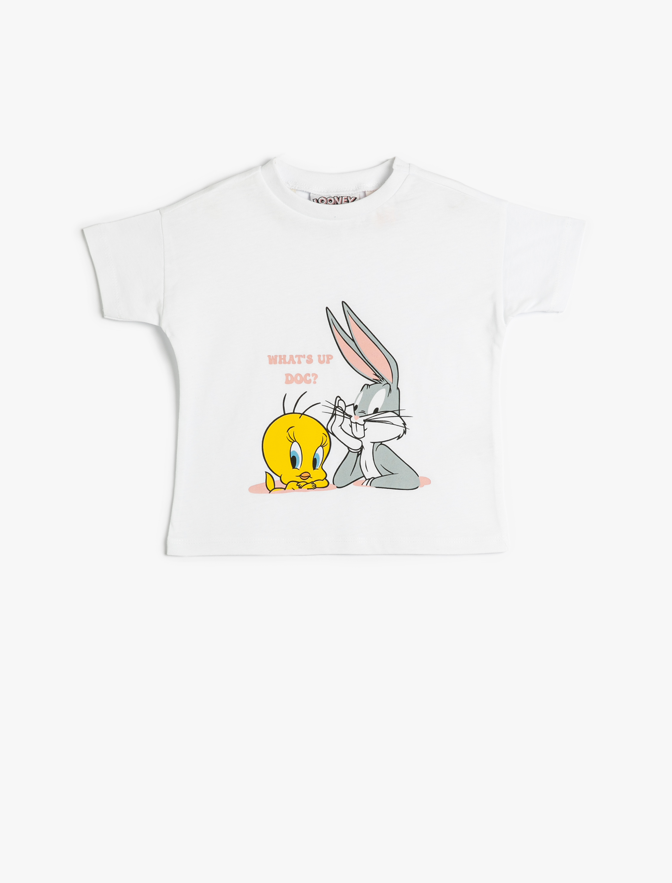  Kız Bebek Tweety ve Bugs Bunny Tişört Lisanslı Baskılı Kısa Kollu Pamuklu