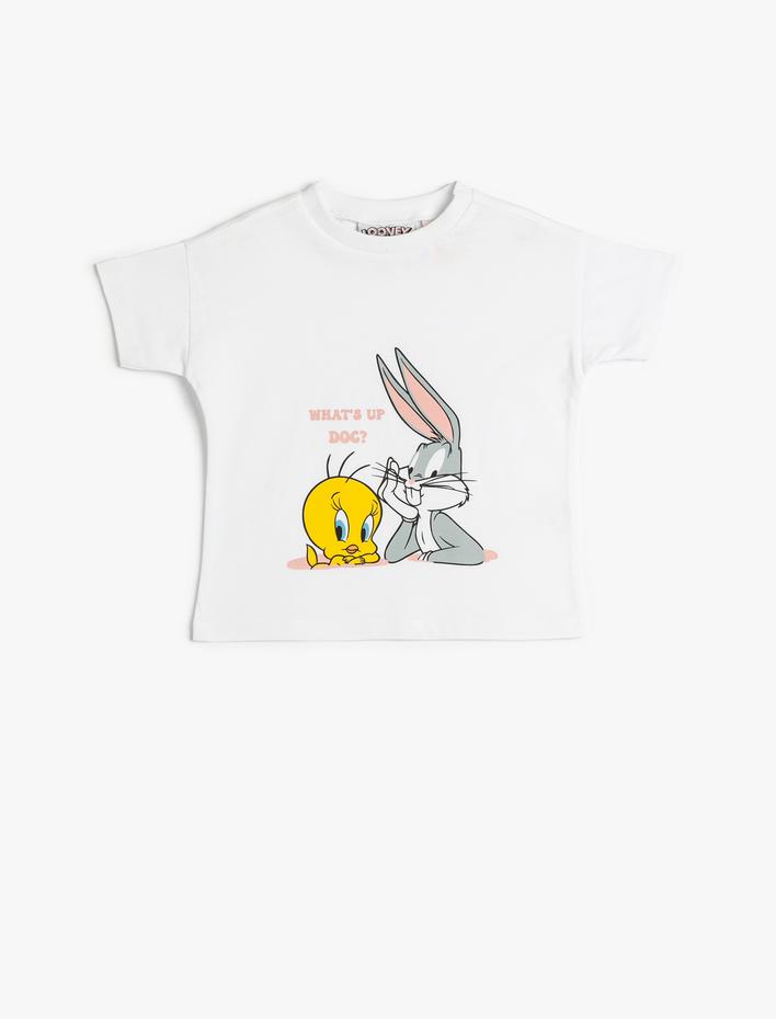 Kız Bebek Tweety ve Bugs Bunny Tişört Lisanslı Baskılı Kısa Kollu Pamuklu