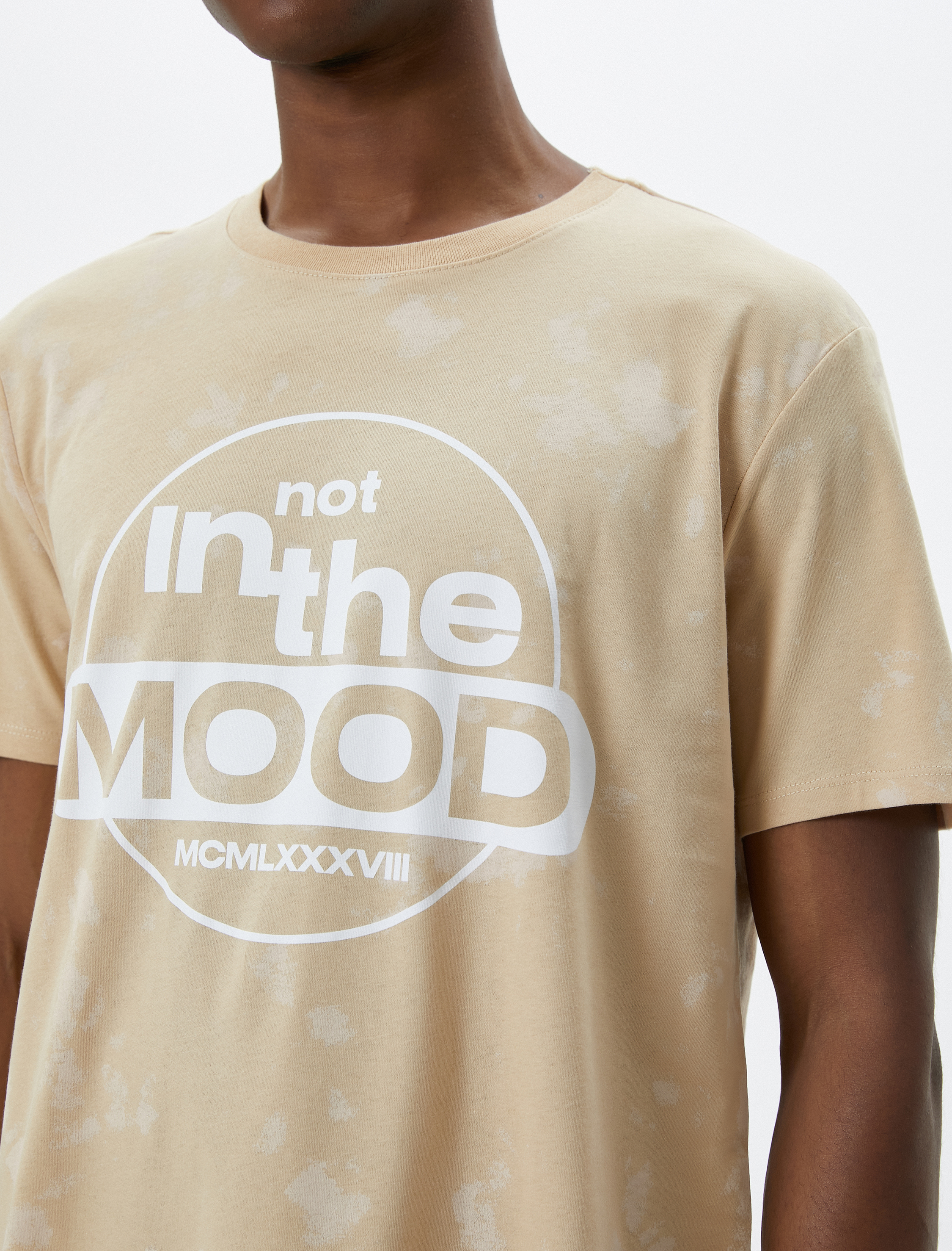   Slogan Baskılı Tişört Bisiklet Yaka Kısa Kollu Soyut Detaylı