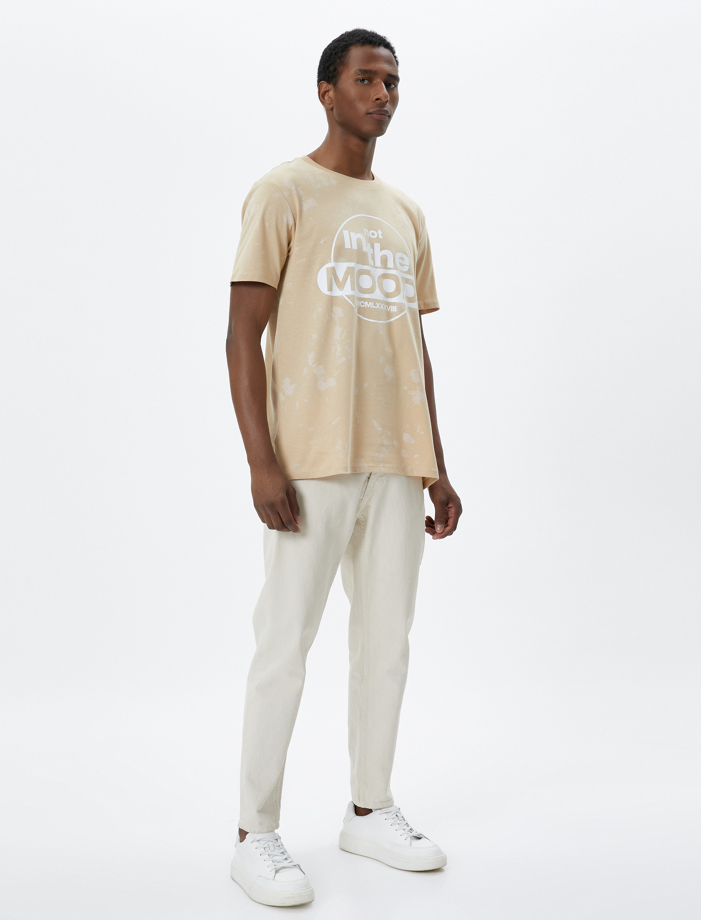   Slogan Baskılı Tişört Bisiklet Yaka Kısa Kollu Soyut Detaylı