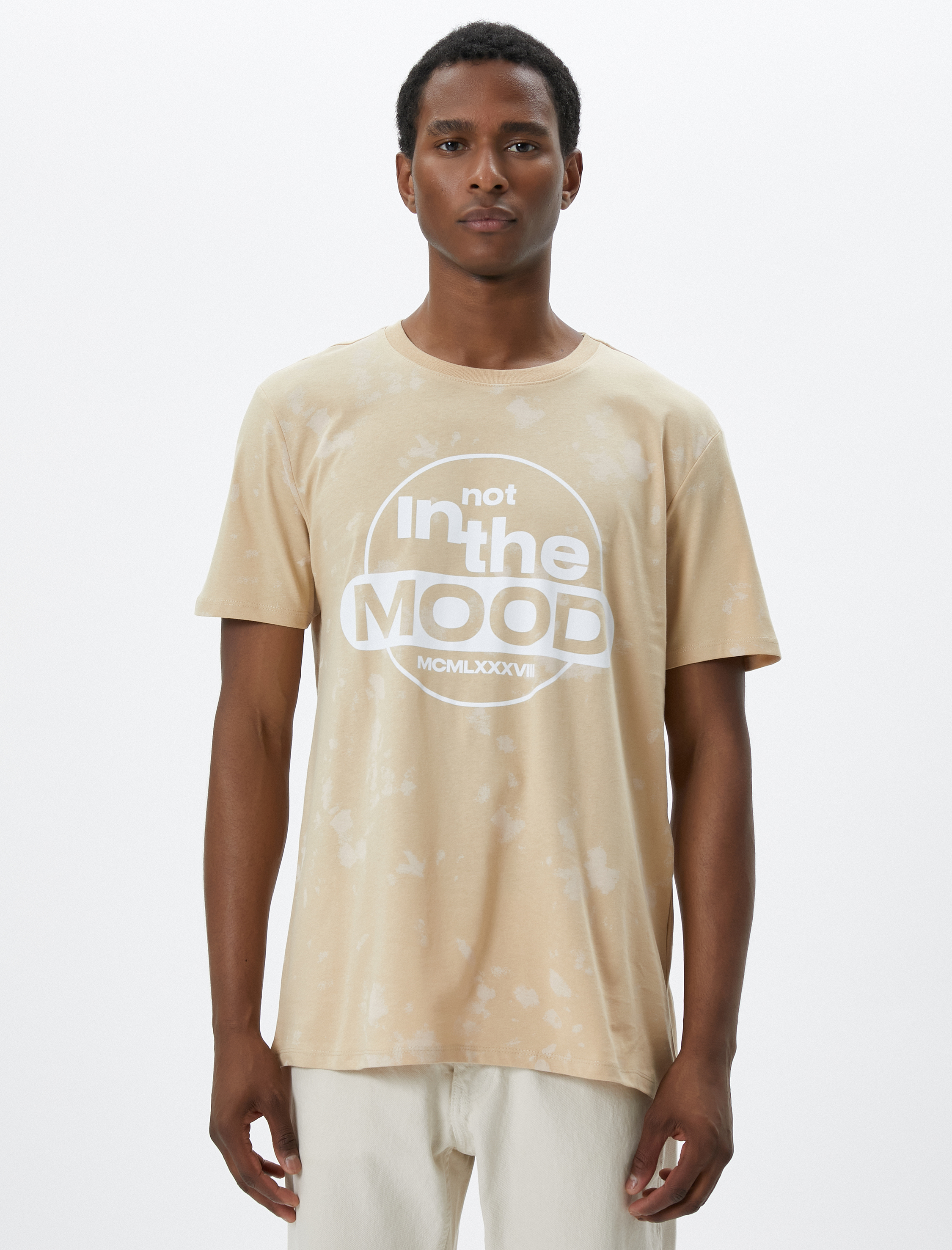   Slogan Baskılı Tişört Bisiklet Yaka Kısa Kollu Soyut Detaylı