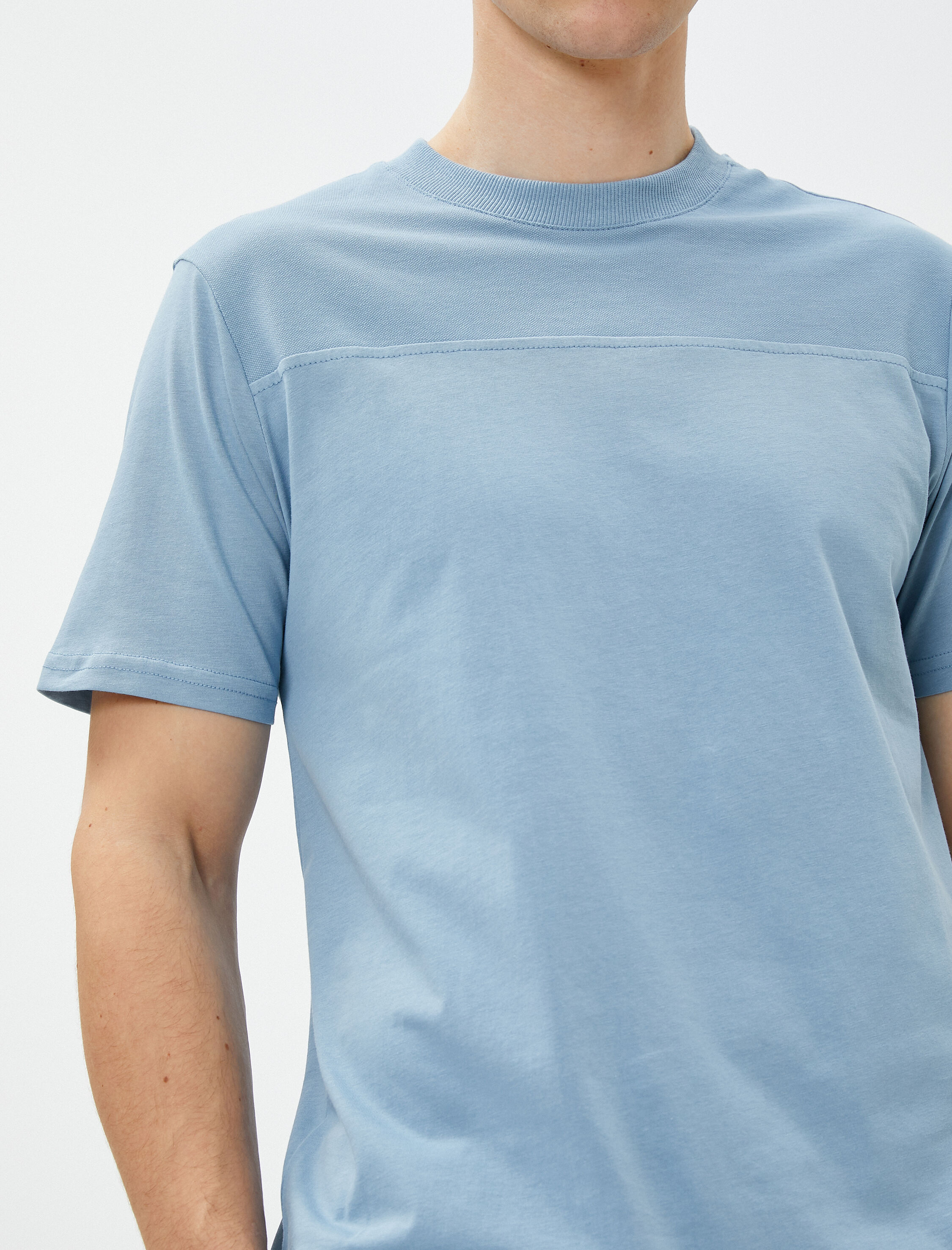   Bloklu Tişört Bisiklet Yaka Kısa Kollu Dikiş Detaylı