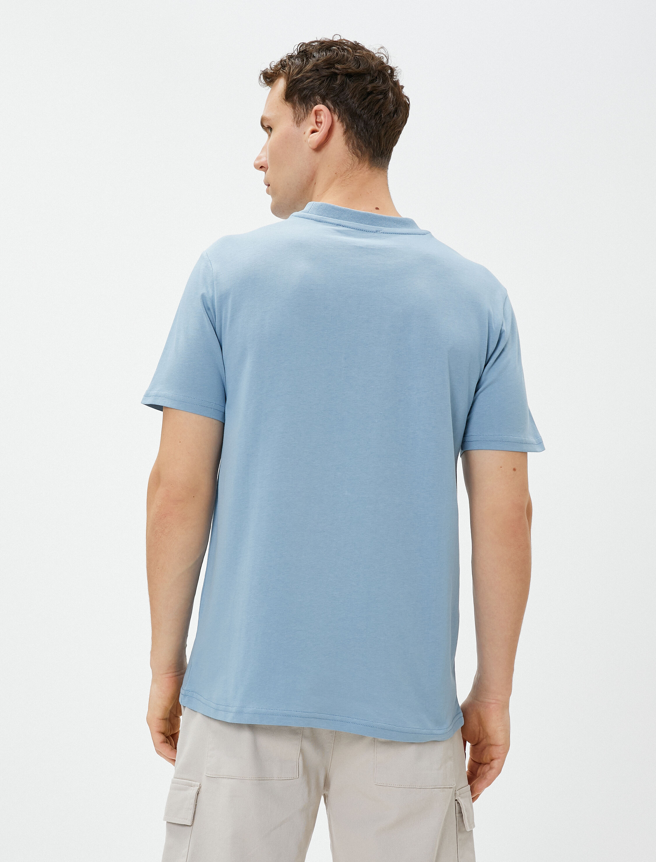   Bloklu Tişört Bisiklet Yaka Kısa Kollu Dikiş Detaylı