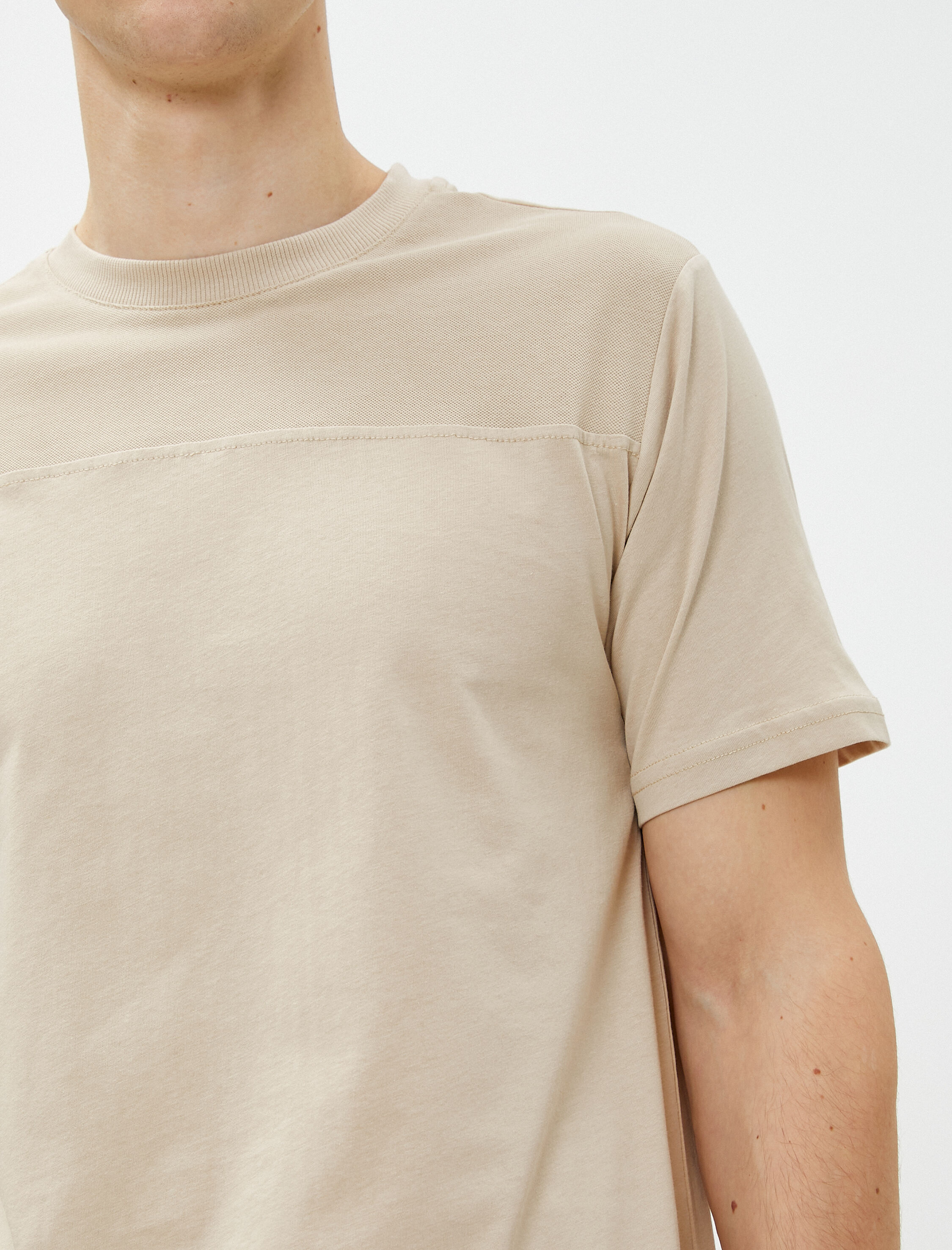   Bloklu Tişört Bisiklet Yaka Kısa Kollu Dikiş Detaylı