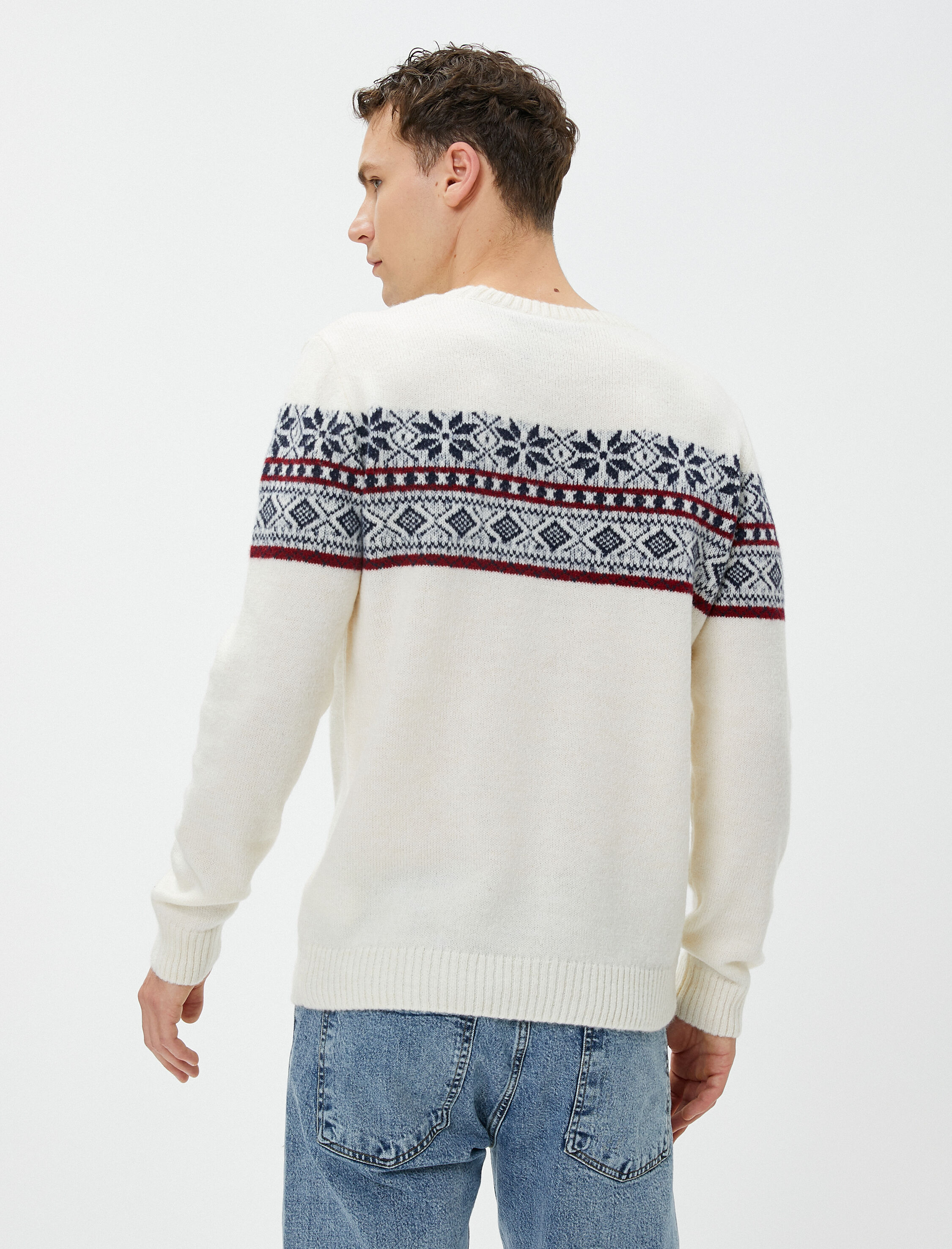   Akrilik Karışımlı Kazak Bisiklet Yaka Etnik Desenli