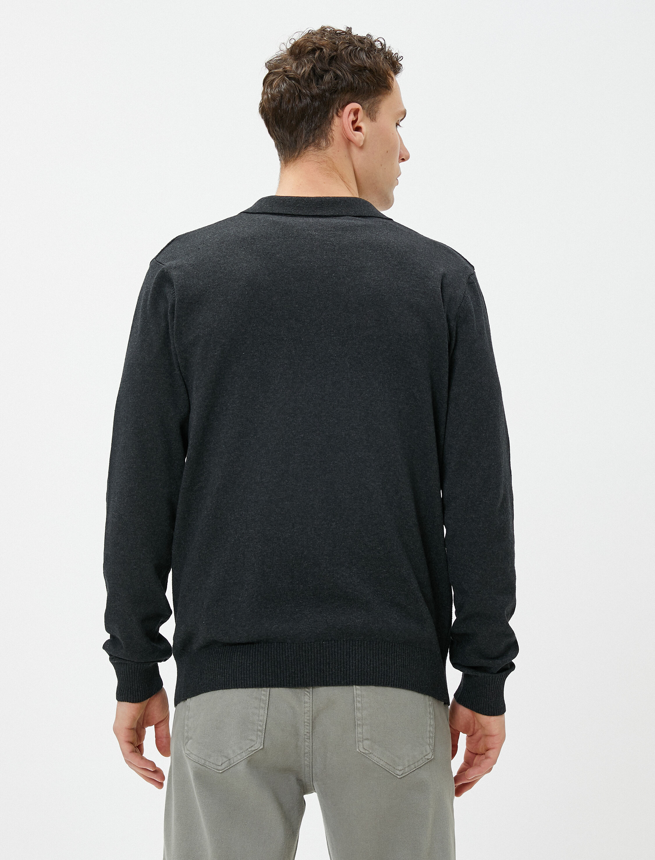   Polo Yaka Kazak Fermuarlı Dar Kesim Uzun Kollu