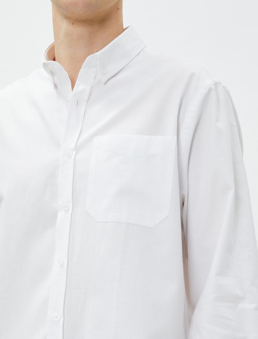   Basic Gömlek Bol Kesim Klasik Yaka Cep Detaylı Pamuklu Non Iron