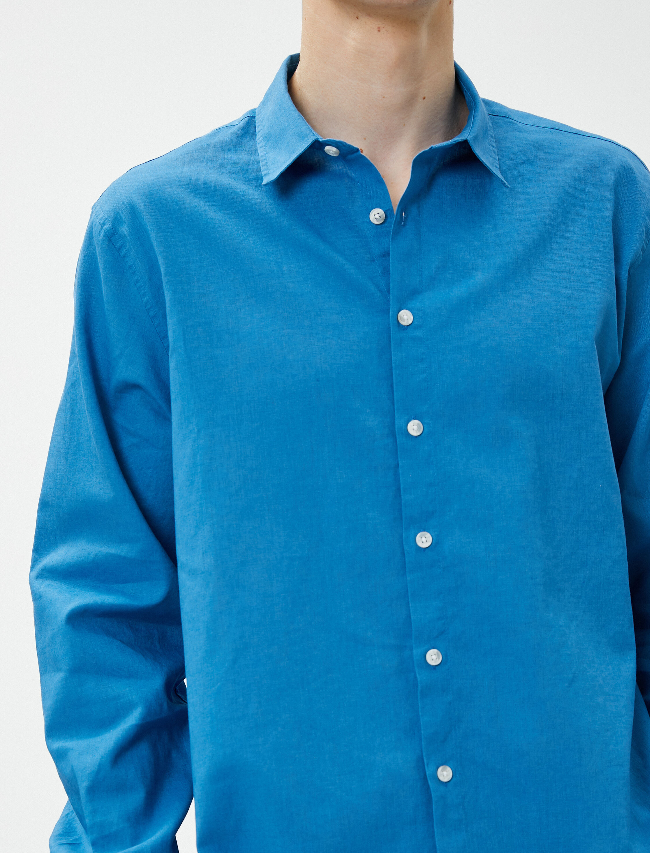   Keten Karışım Gömlek Klasik Yaka Uzun Kollu