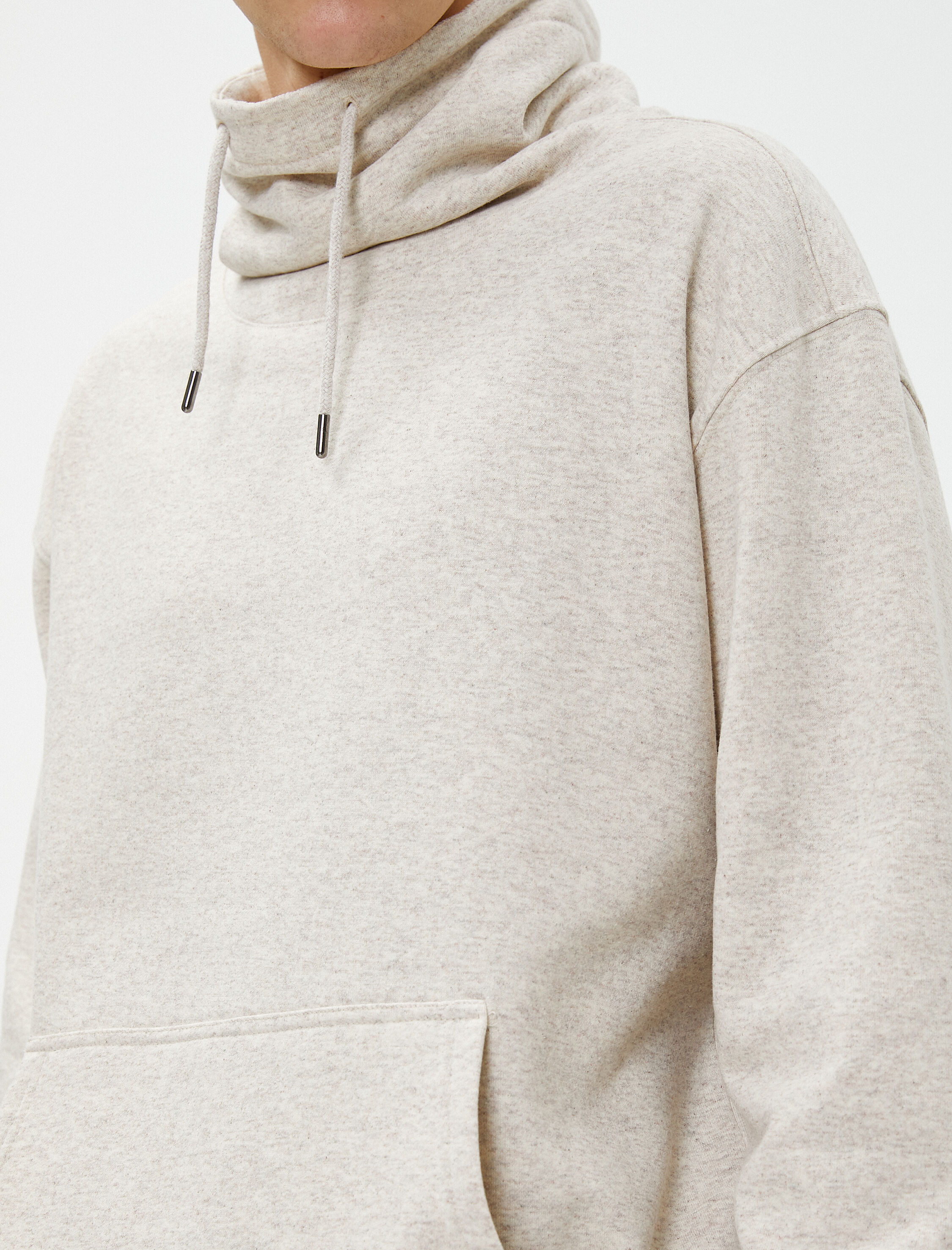   Oversize Sweatshirt Şal Yaka Kanguru Cepli Bağcıklı Şardonlu