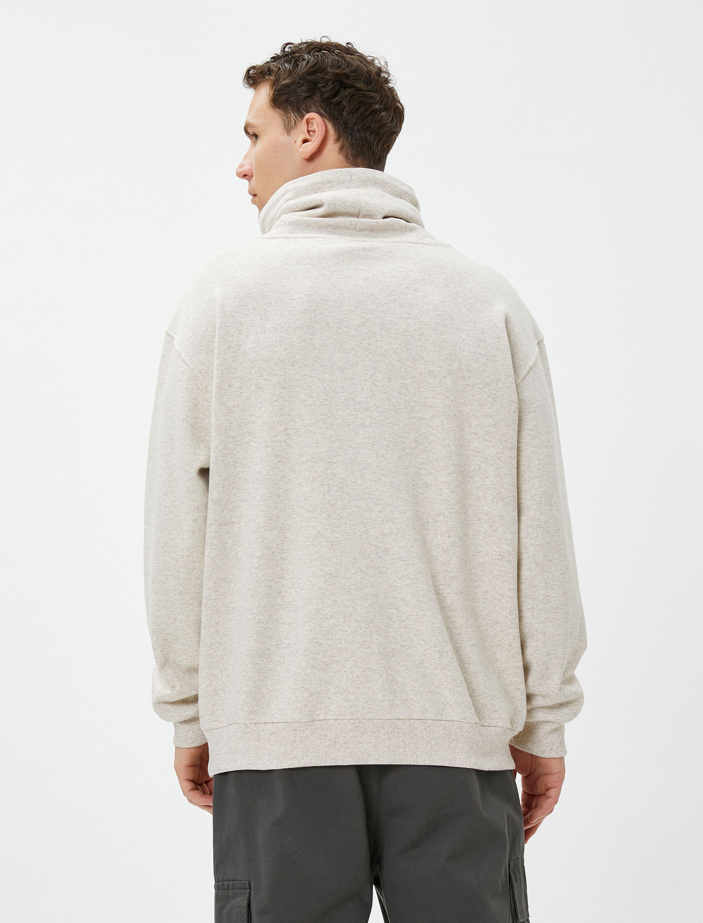   Oversize Sweatshirt Şal Yaka Kanguru Cepli Bağcıklı Şardonlu