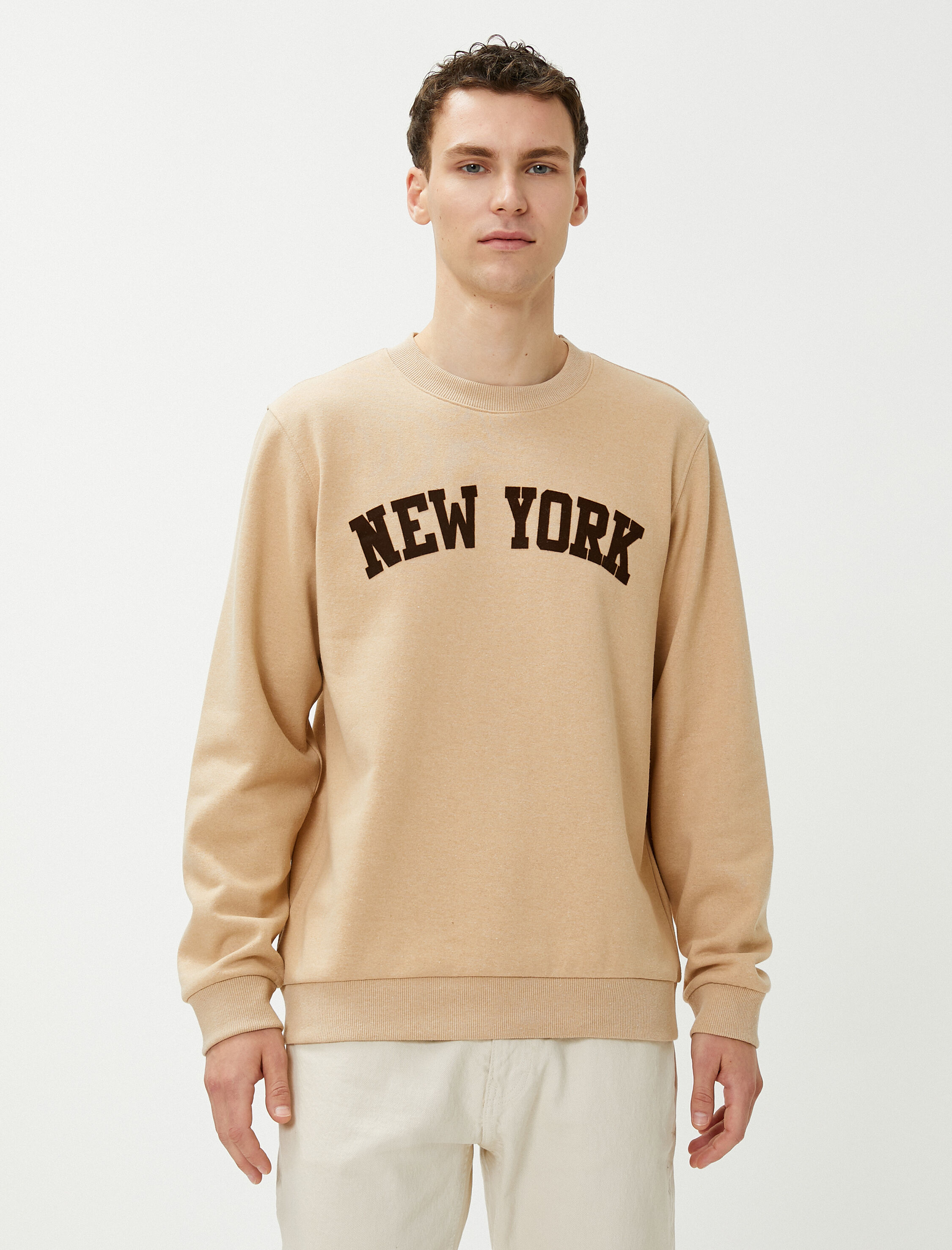 Kolej Sweatshirt Şehir Baskılı Bisiklet Yaka Uzun Kollu Şardonlu