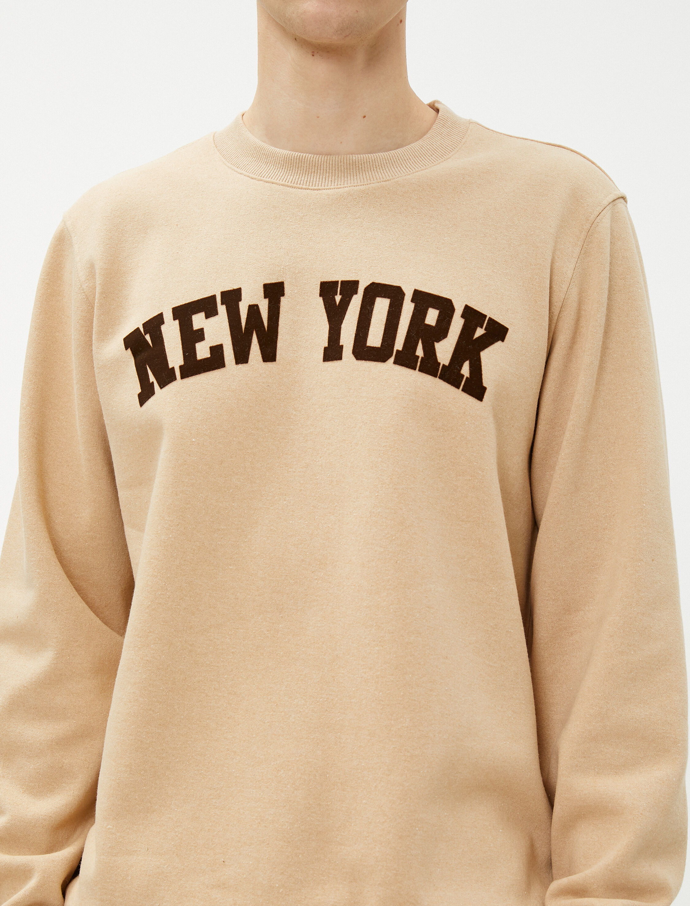 Kolej Sweatshirt Şehir Baskılı Bisiklet Yaka Uzun Kollu Şardonlu