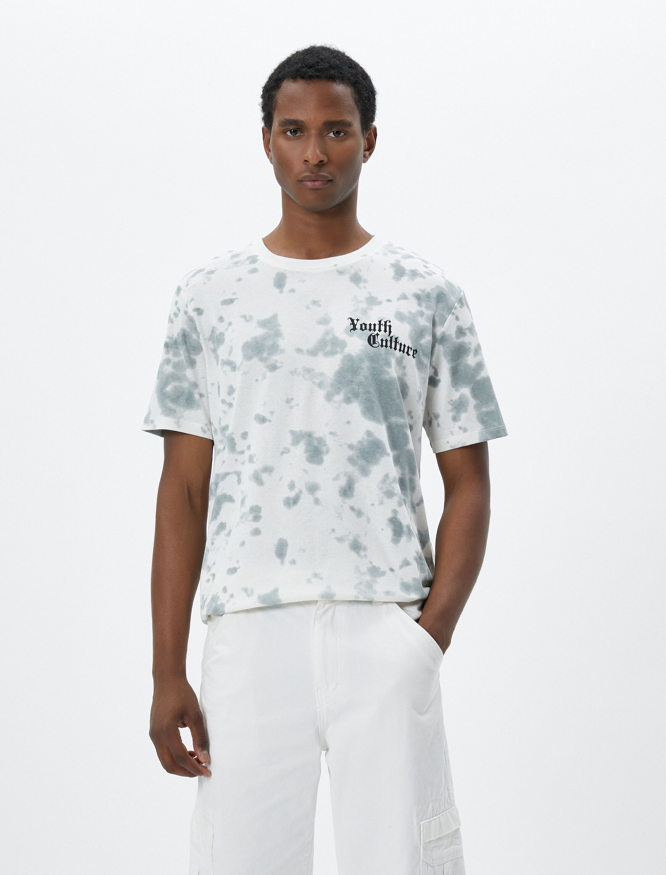   Slogan Baskılı Tişört Soyut Detaylı Bisiklet Yaka Kısa Kollu