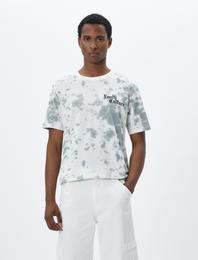 Slogan Baskılı Tişört Soyut Detaylı Bisiklet Yaka Kısa Kollu