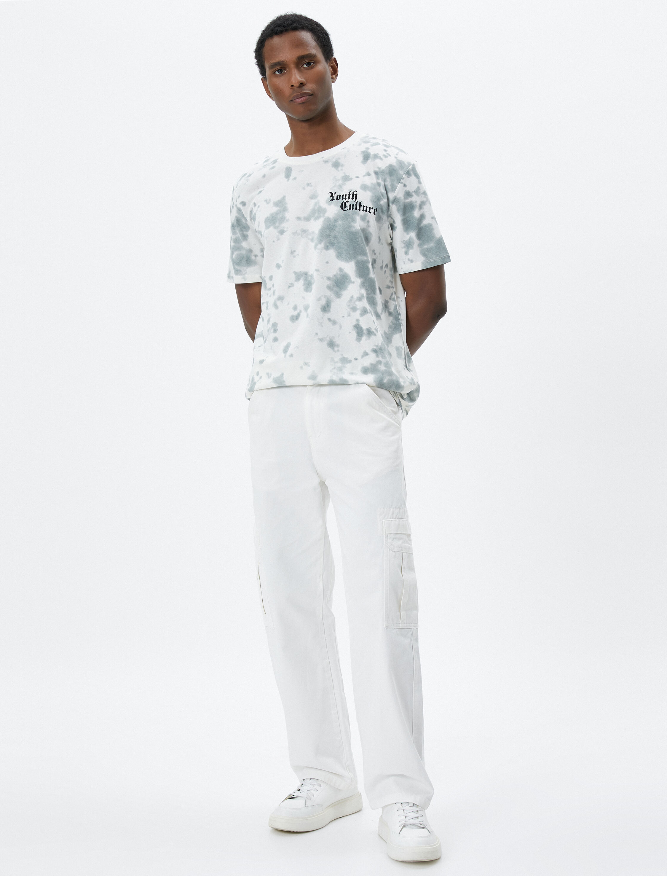   Slogan Baskılı Tişört Soyut Detaylı Bisiklet Yaka Kısa Kollu