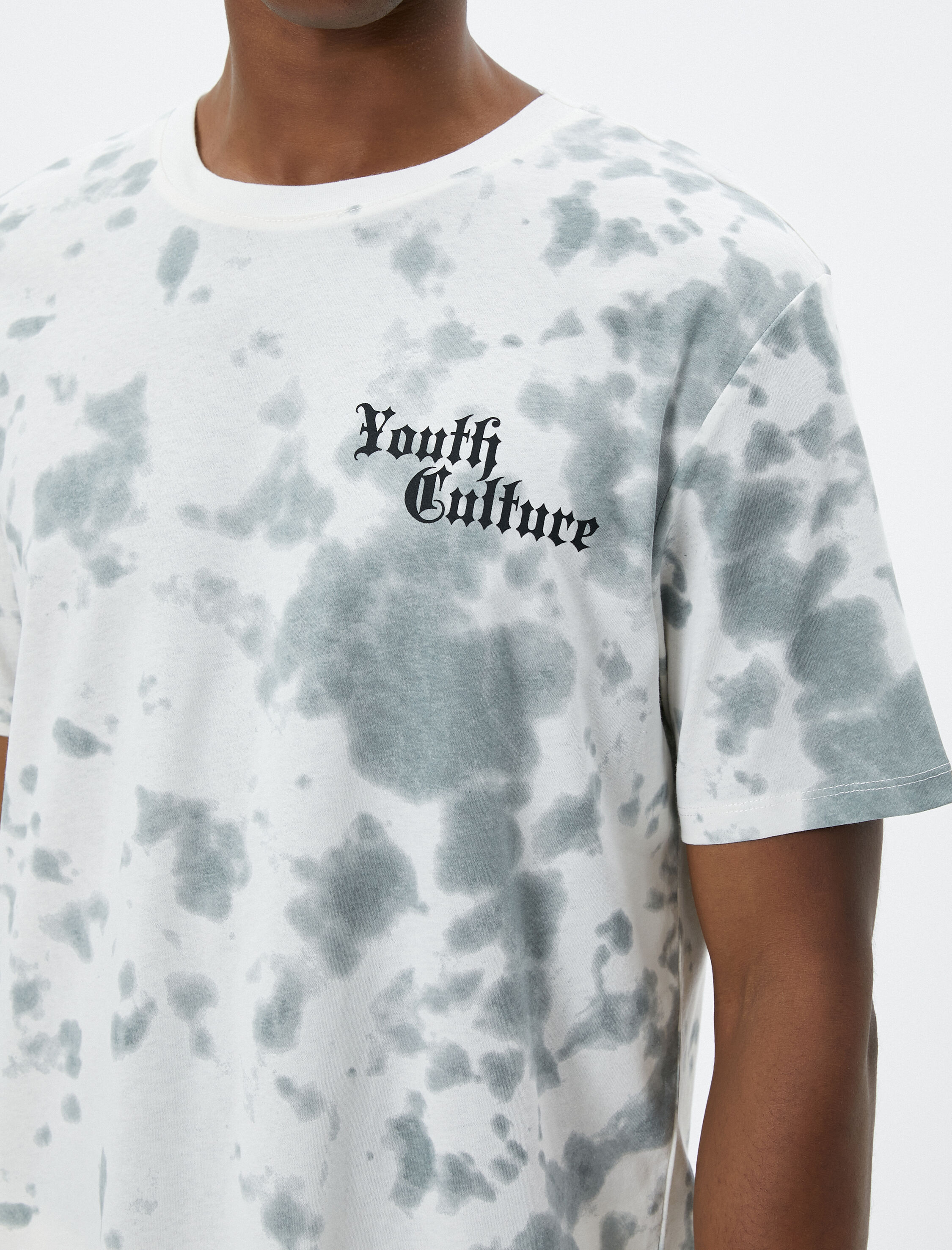   Slogan Baskılı Tişört Soyut Detaylı Bisiklet Yaka Kısa Kollu