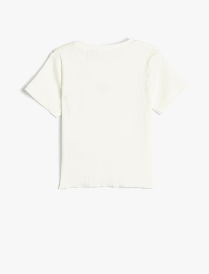 Kız Çocuk Basic Crop Tişört Kalp Pencere Detaylı Kısa Kollu Bisiklet Yaka