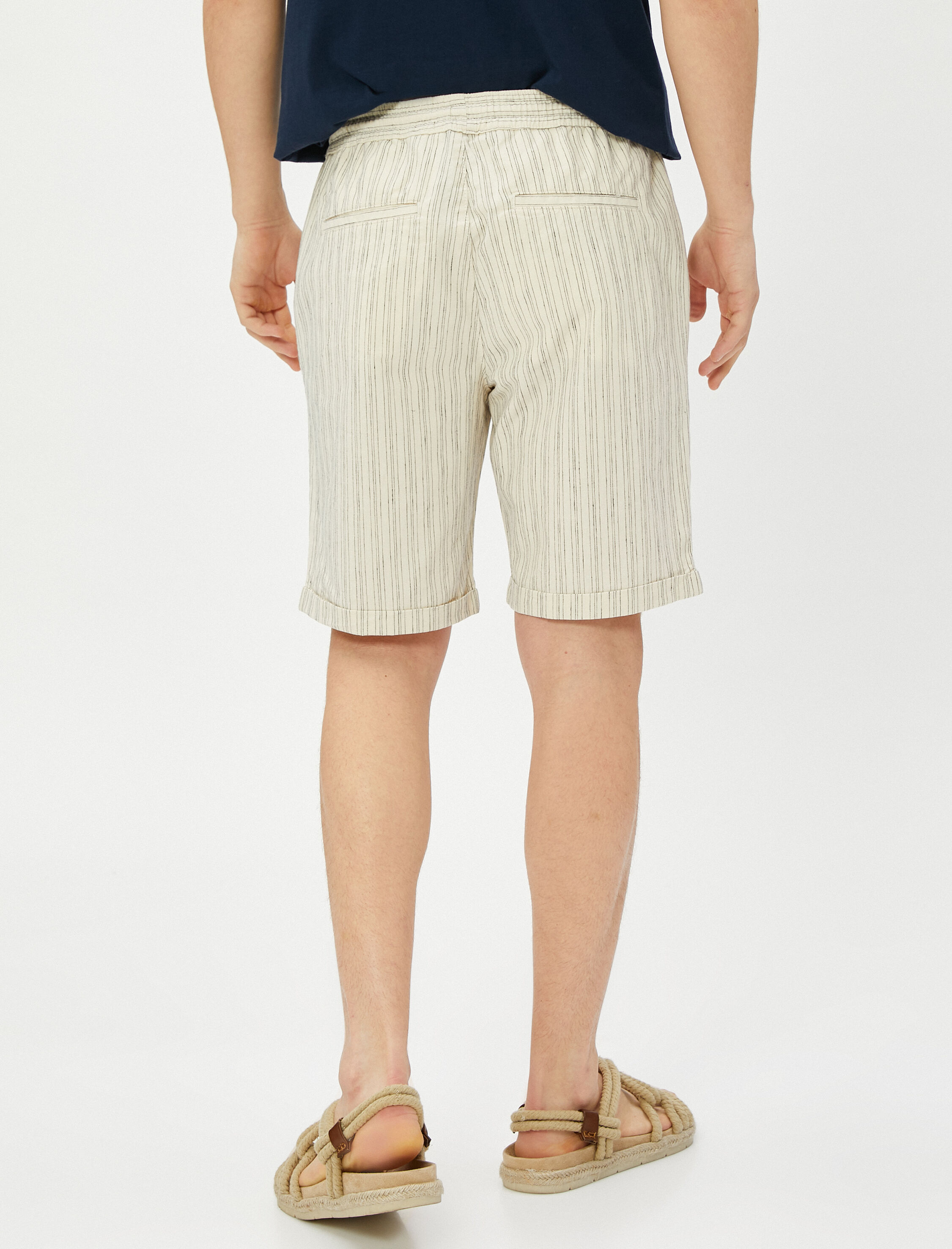   Keten Karışımlı Şort Beli Bağcıklı Cep Detaylı