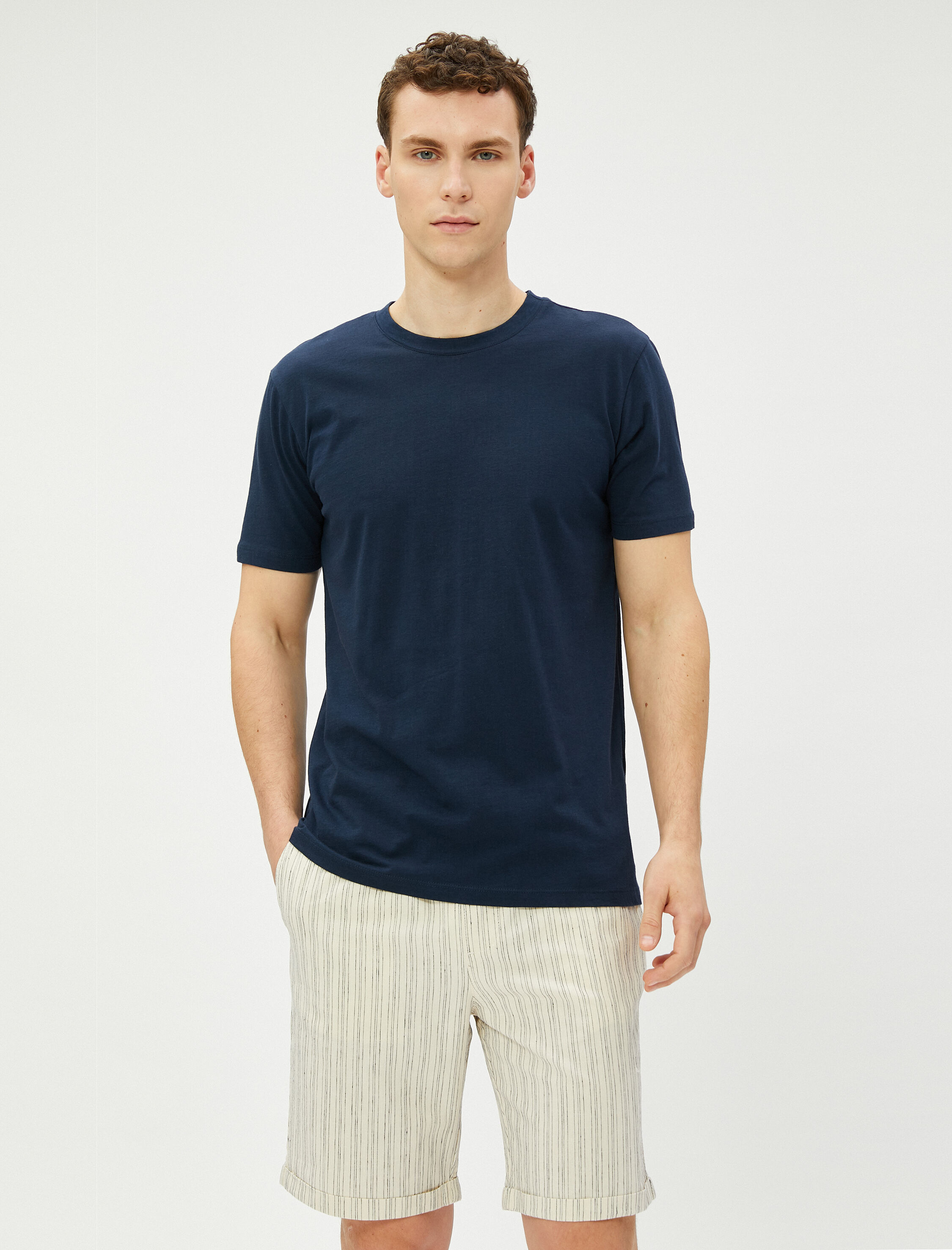   Keten Karışımlı Şort Beli Bağcıklı Cep Detaylı