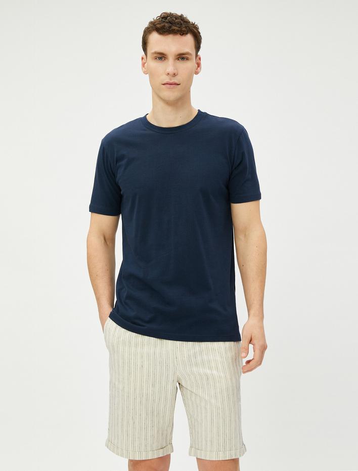  Keten Karışımlı Şort Beli Bağcıklı Cep Detaylı