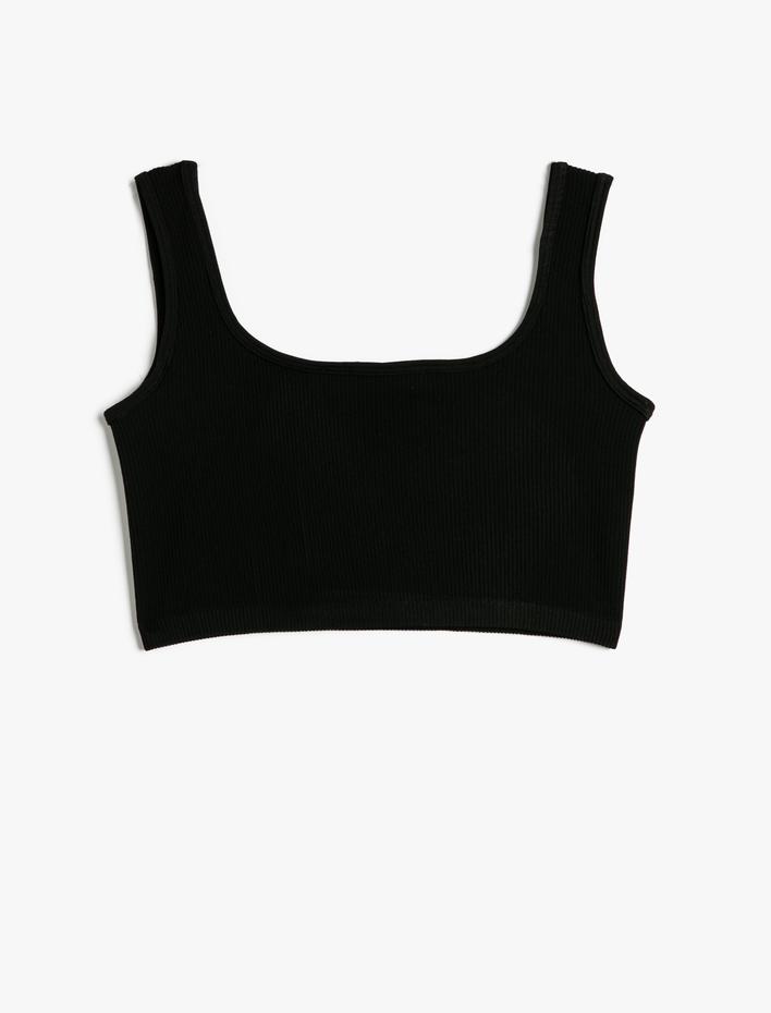  Crop Fitilli Atlet Basic Kare Yaka Biye Detaylı