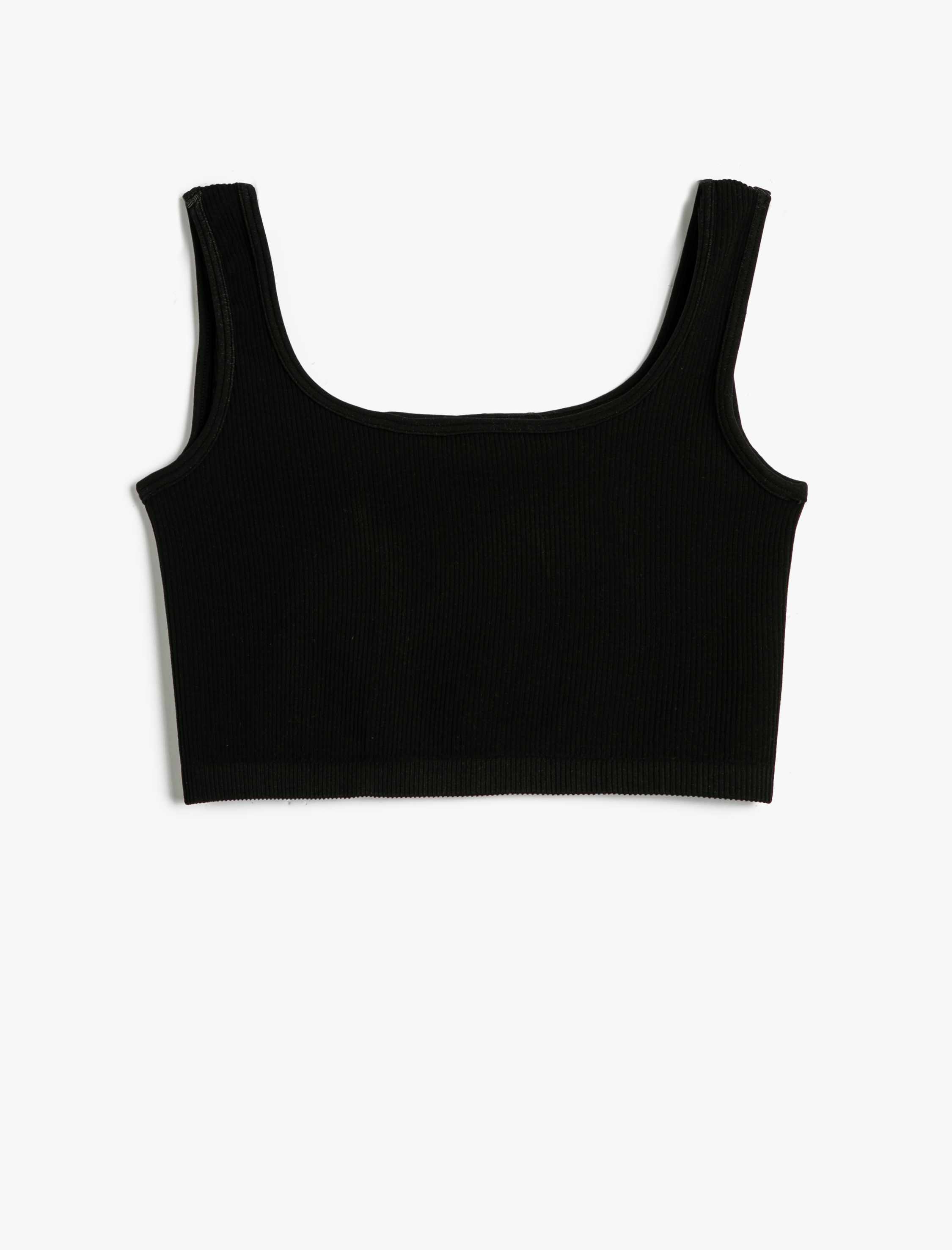   Crop Fitilli Atlet Basic Kare Yaka Biye Detaylı