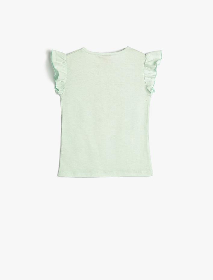 Kız Bebek Tişört Bisiklet Yaka Kolsuz Fırfırlı Çiçek Baskılı Pamuklu