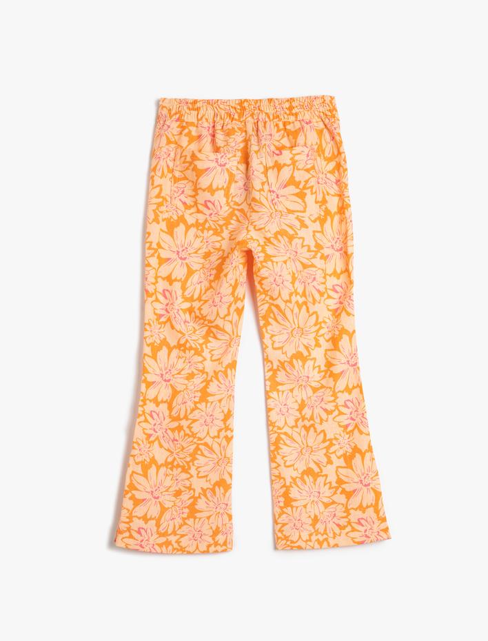 Kız Çocuk İspanyol Paça Keten Pantolon Çiçekli Paçaları Yırtmaç Detayı