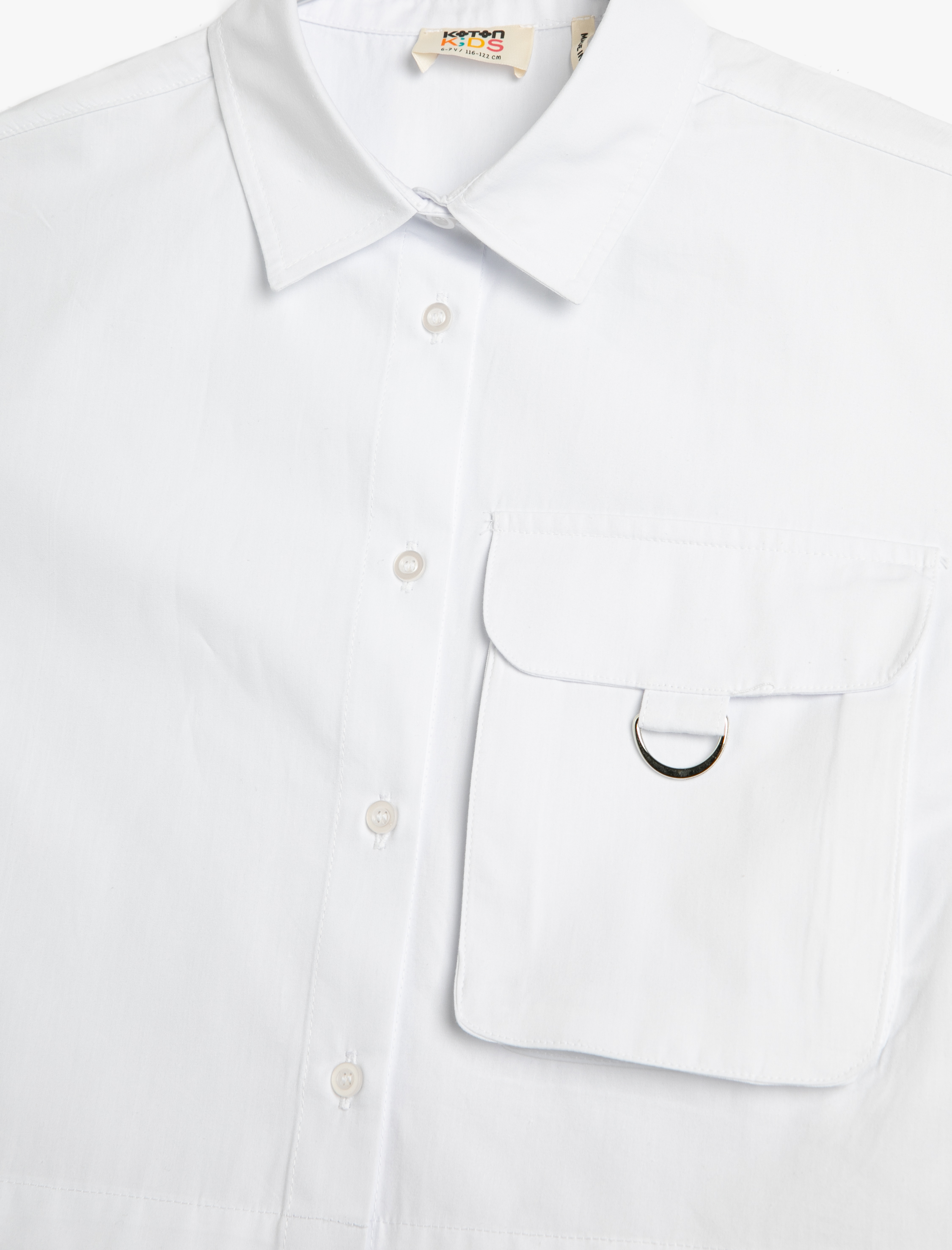  Kız Çocuk Gömlek Kısa Kollu Cep Detaylı Pamuklu